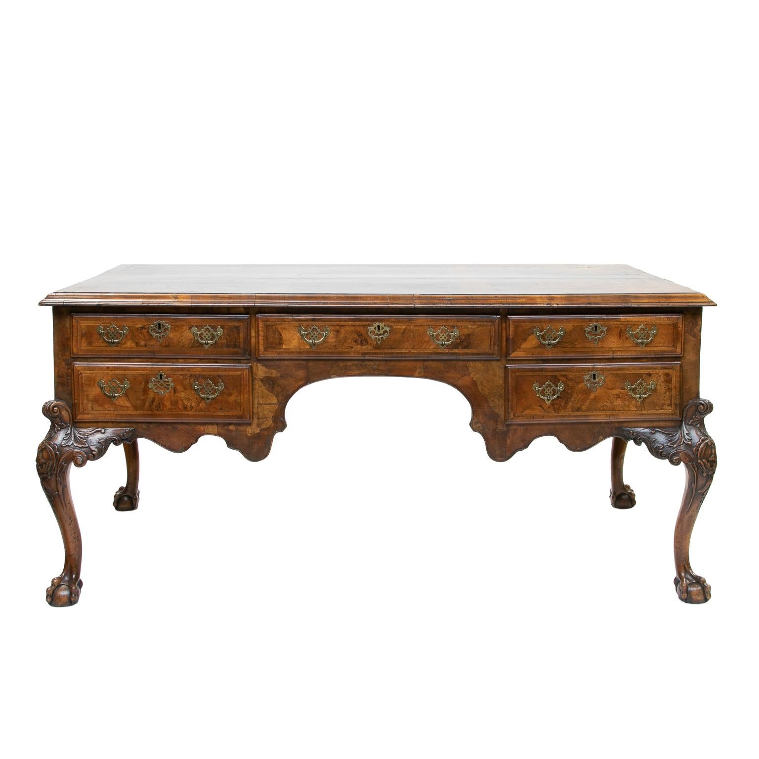 English 19th Century Chippendale Burl Walnut Partner's Writing Desk  For Sale