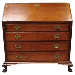 19th C. Chippendale Style Mahogany Slant Front Carved Ball & Claw Secretary Desk
