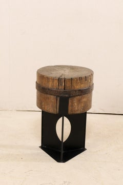 19th Century Chopping Block Top Custom Drinks Top with Iron Base