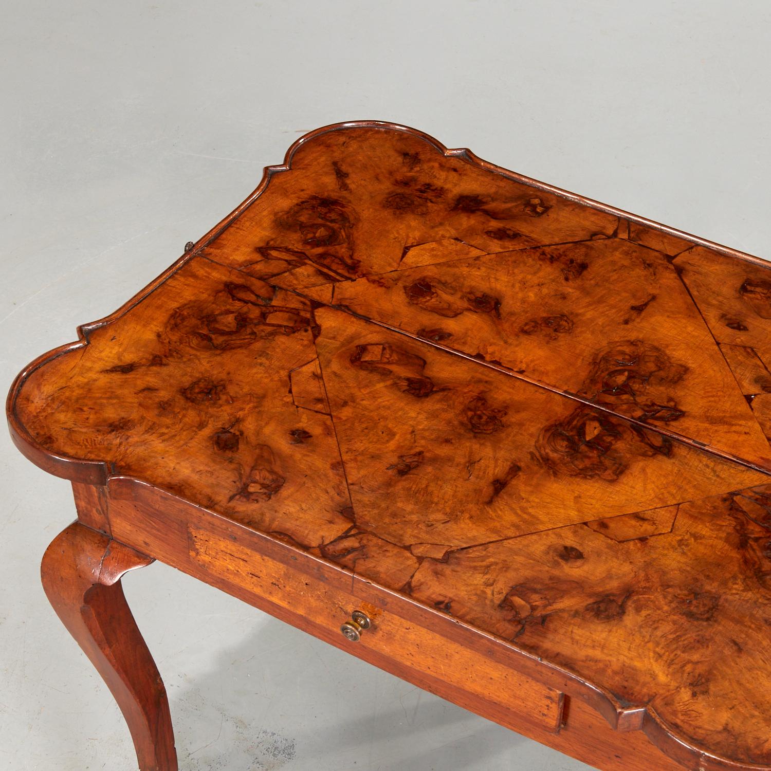Caucasian 19th C. Circassian Walnut Games Table with Bookmatched Burl Wood Top For Sale
