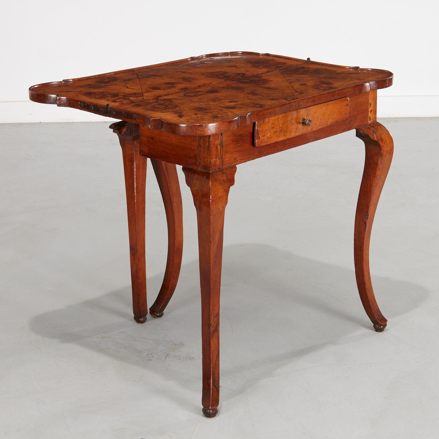 Hand-Crafted 19th C. Circassian Walnut Games Table with Bookmatched Burl Wood Top For Sale