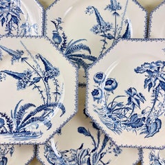19th C. Clairefontaine French Faïence Indiana Pattern Dinner Plates, set of 8