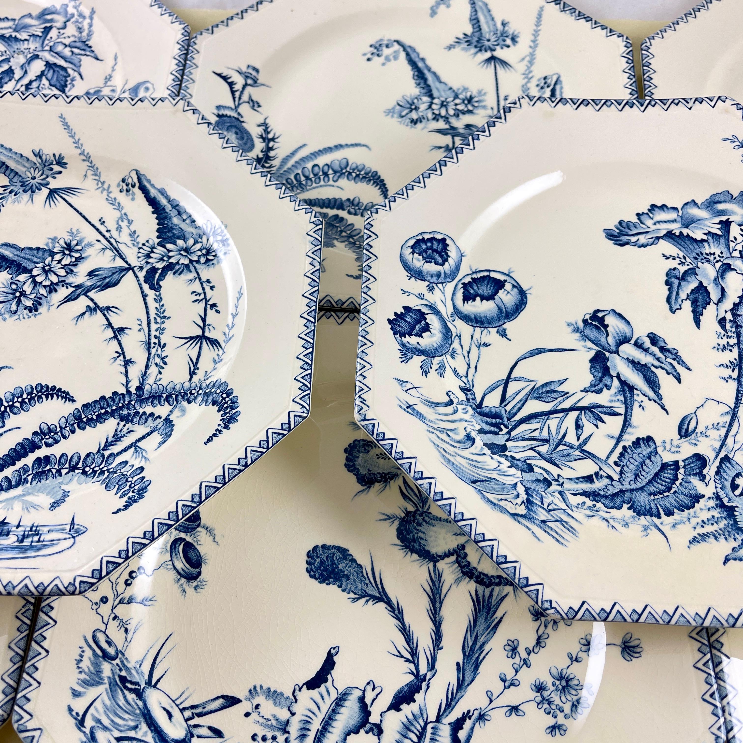 French Provincial  19th C. Clairefontaine French Faïence Indiana Pattern Dinner Plates, set of 8