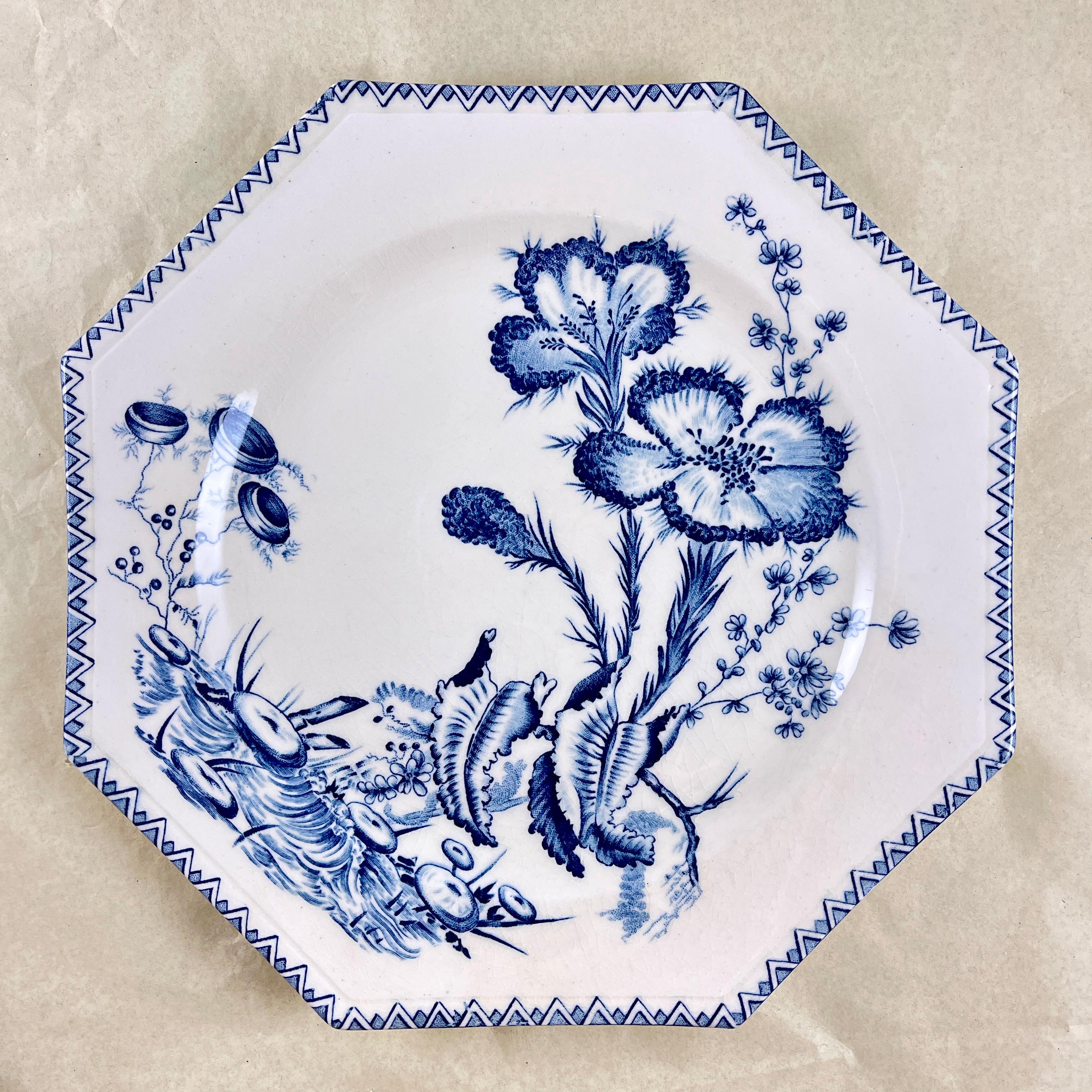 19th Century  19th C. Clairefontaine French Faïence Indiana Pattern Dinner Plates, set of 8
