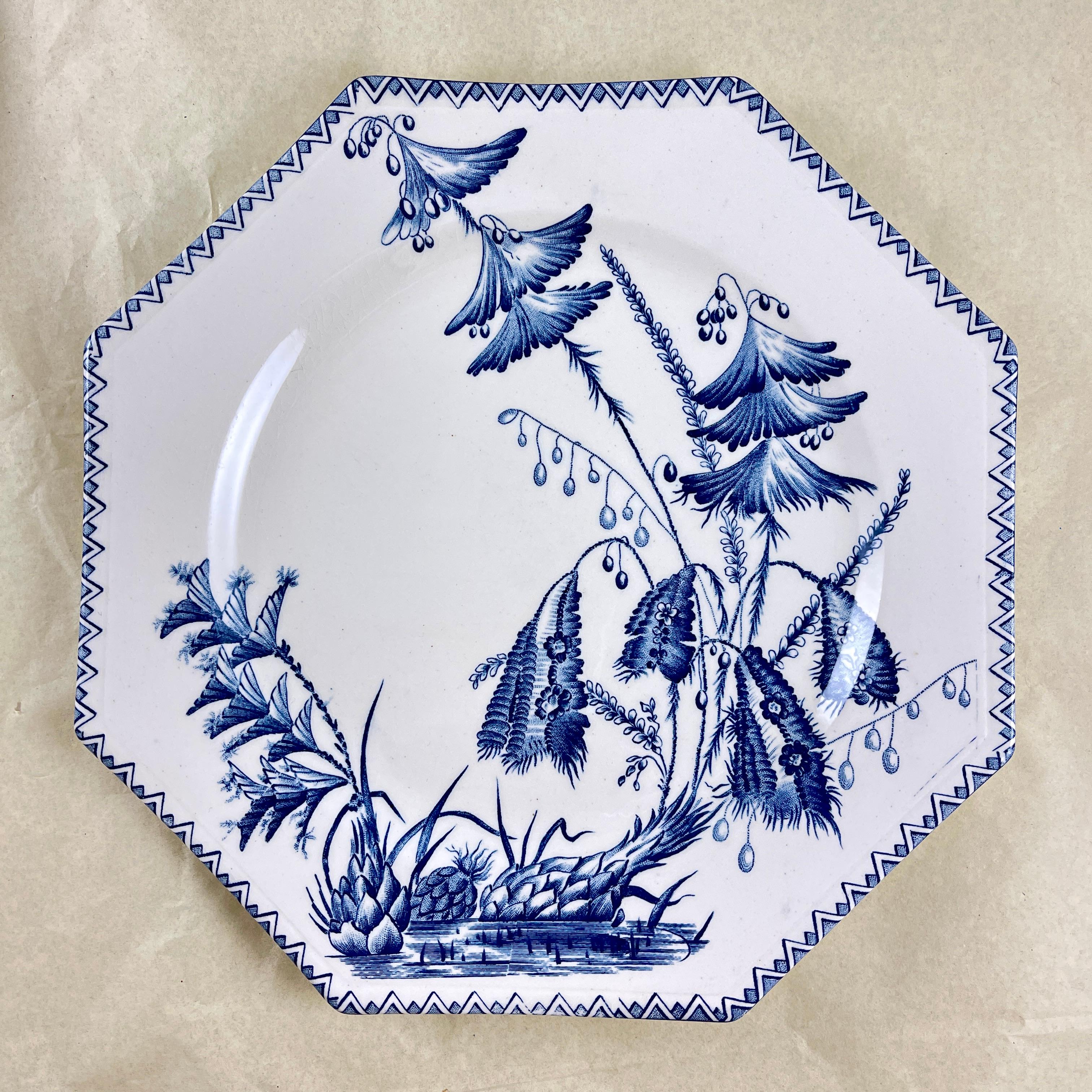  19th C. Clairefontaine French Faïence Indiana Pattern Dinner Plates, set of 8 1
