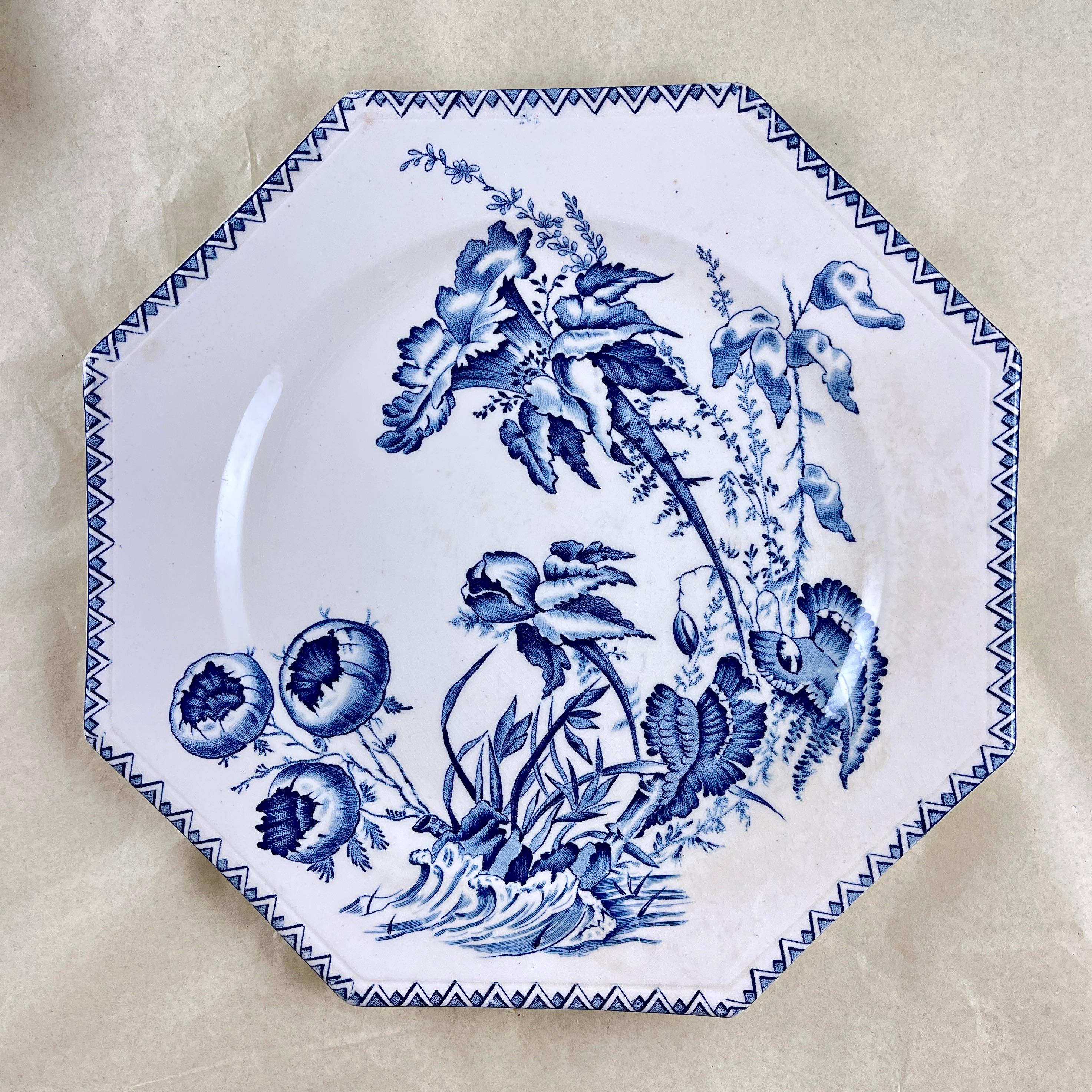  19th C. Clairefontaine French Faïence Indiana Pattern Dinner Plates, set of 8 2