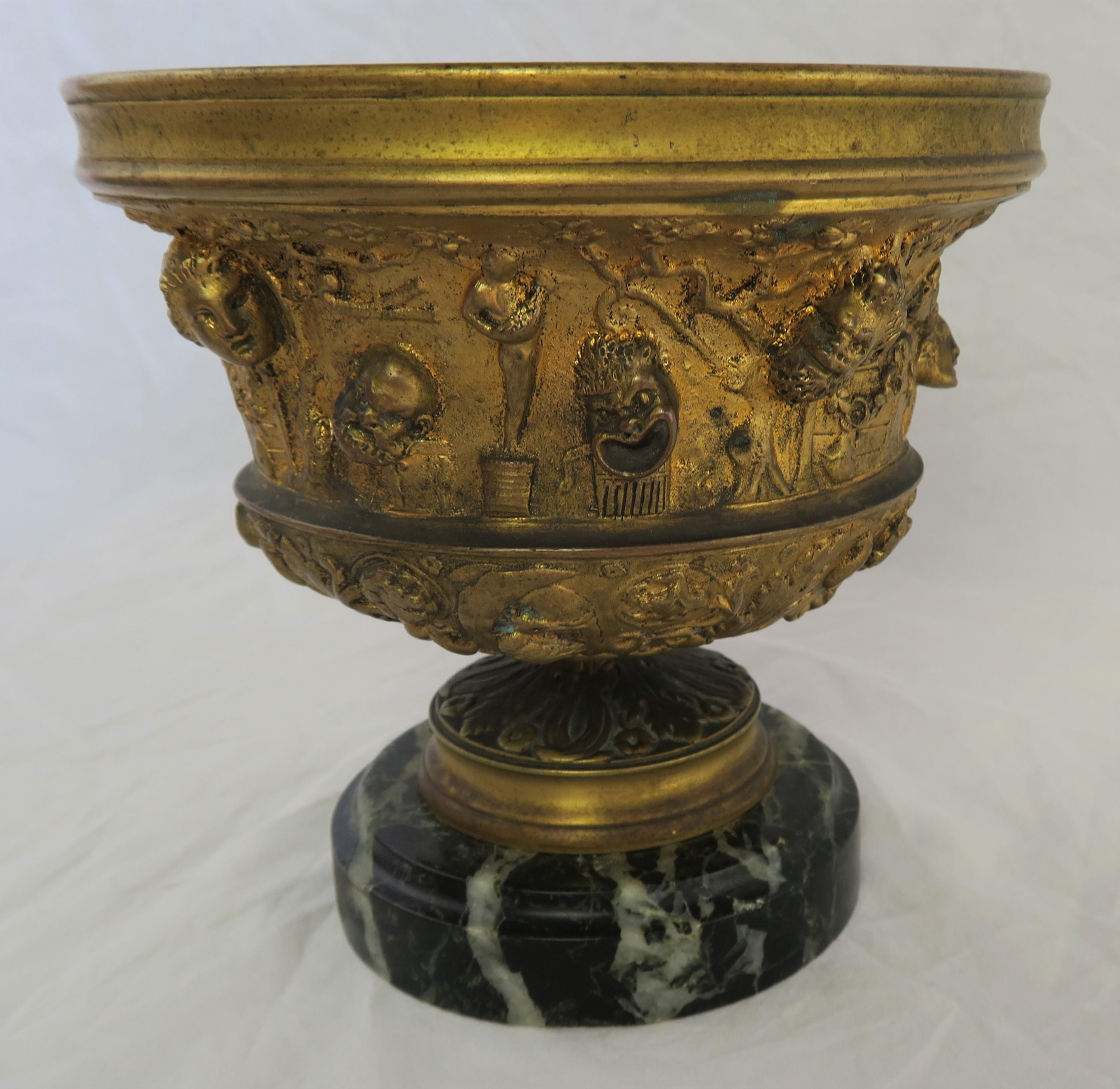 Classical Roman 19th Century Classical Cast Bronze Urn on Marble Base