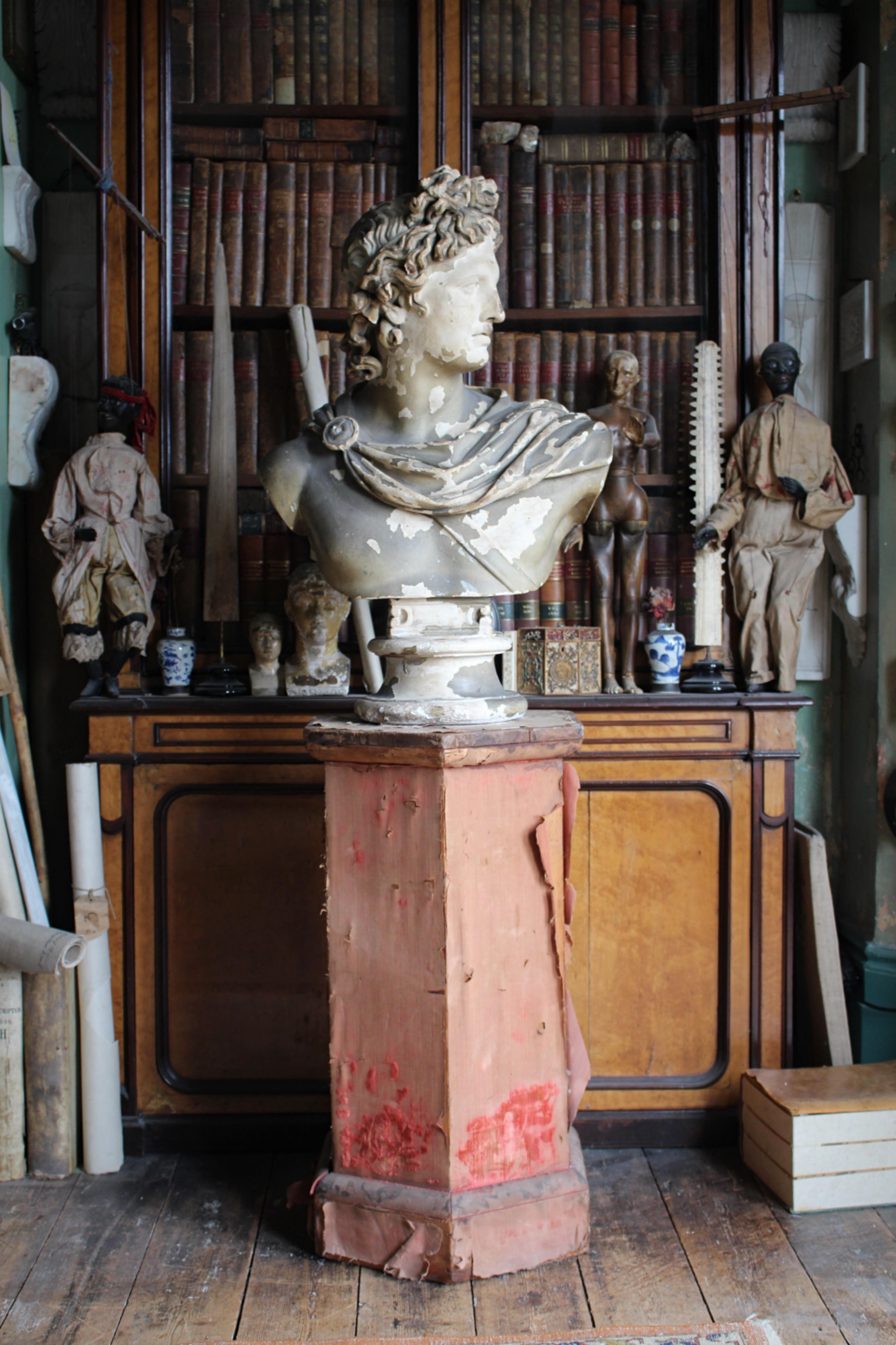 19th C Classical Plaster Bust Apollo by Louis Brugiotti London Grand Tour For Sale 4