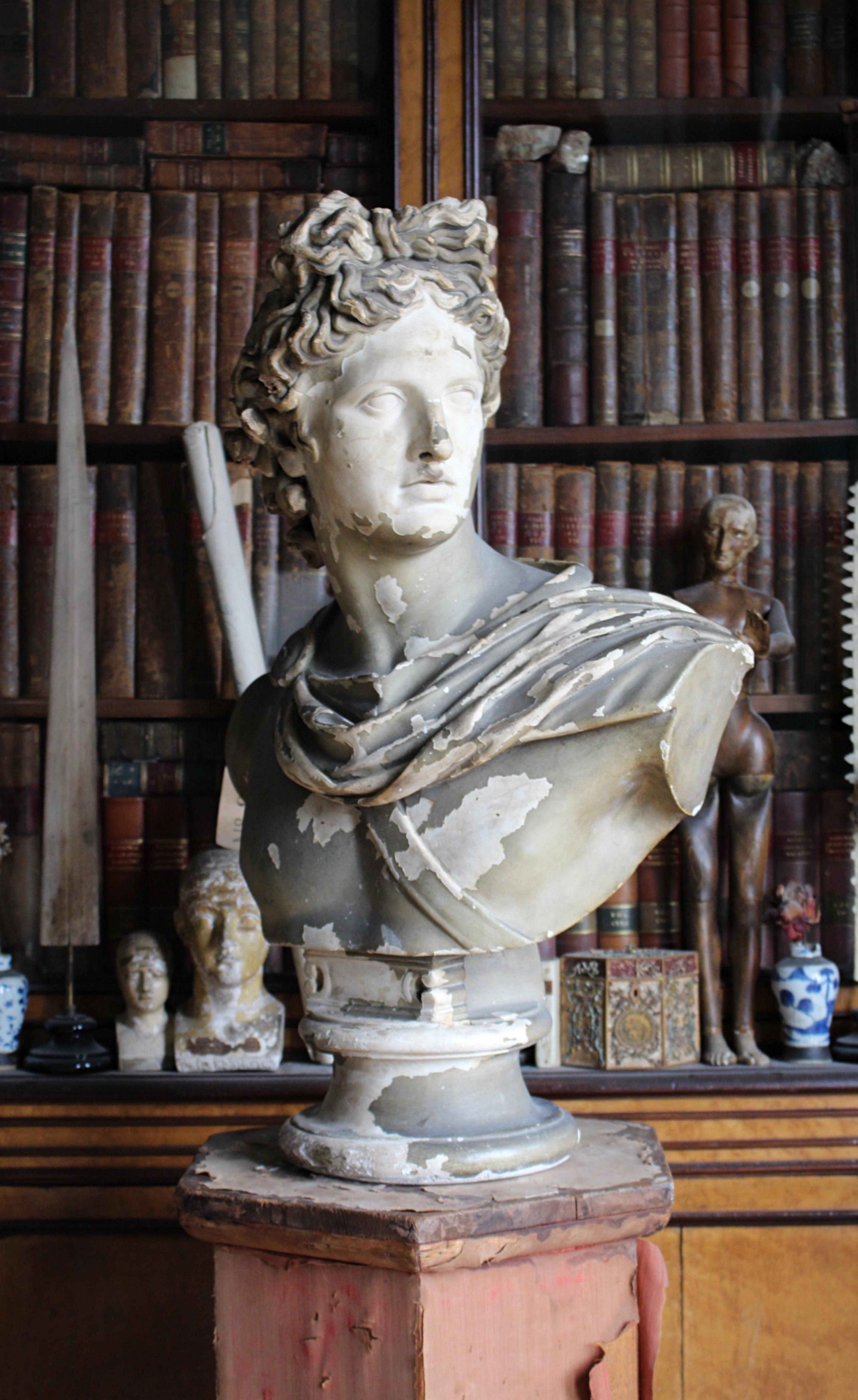 19th C Classical Plaster Bust Apollo by Louis Brugiotti London Grand Tour For Sale 6