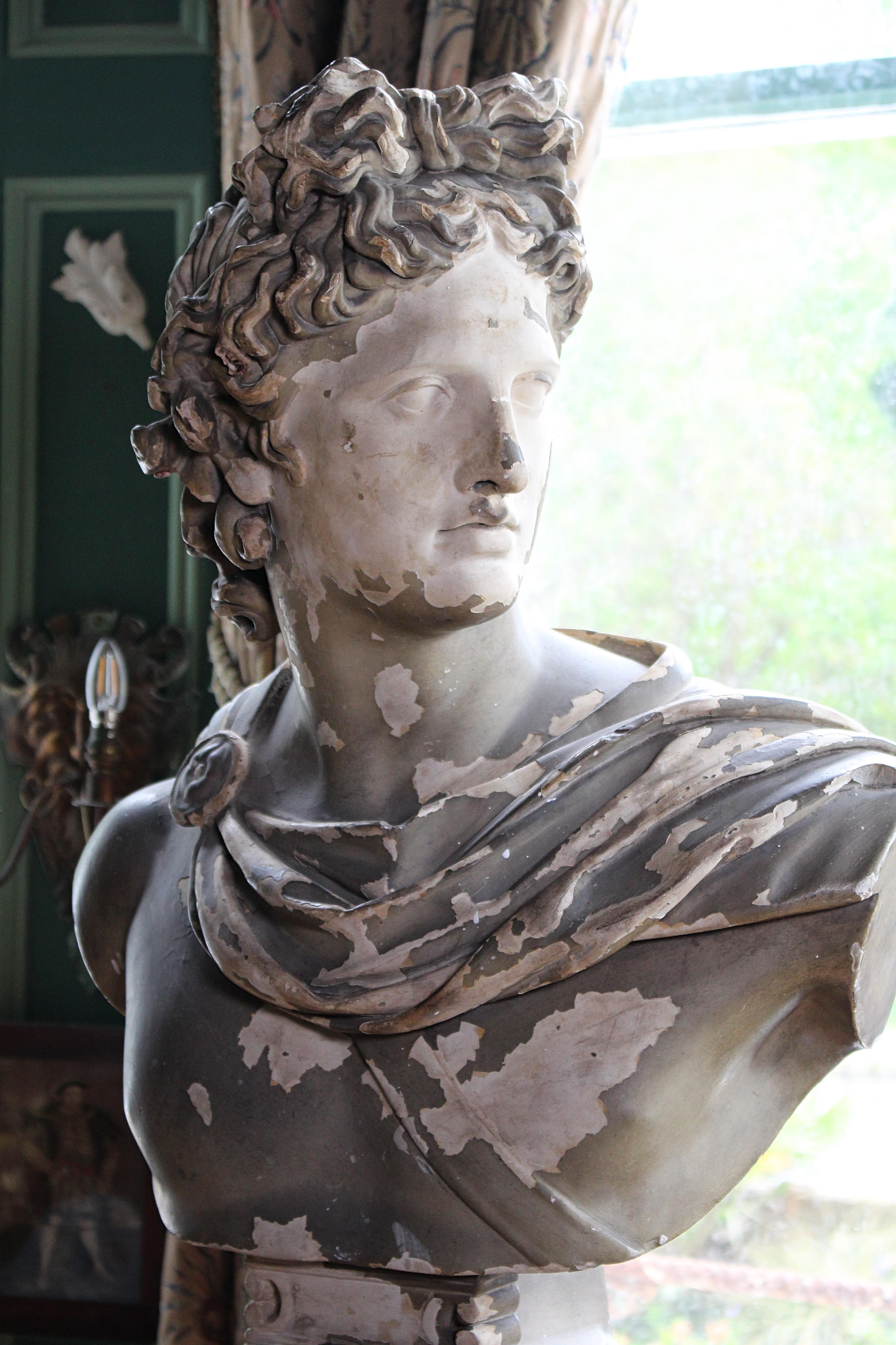 Victorian 19th C Classical Plaster Bust Apollo by Louis Brugiotti London Grand Tour For Sale