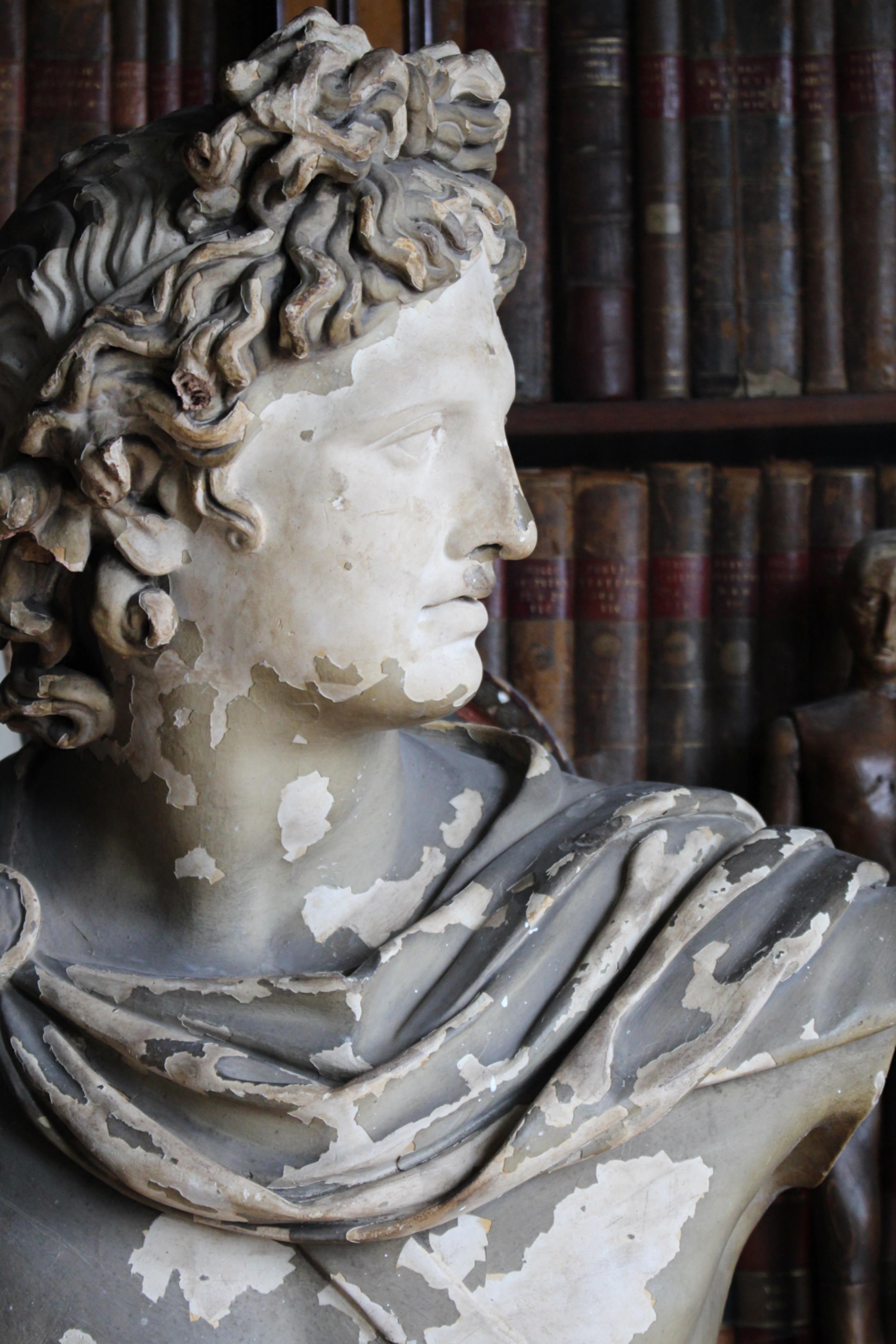 19th C Classical Plaster Bust Apollo by Louis Brugiotti London Grand Tour In Good Condition For Sale In Lowestoft, GB