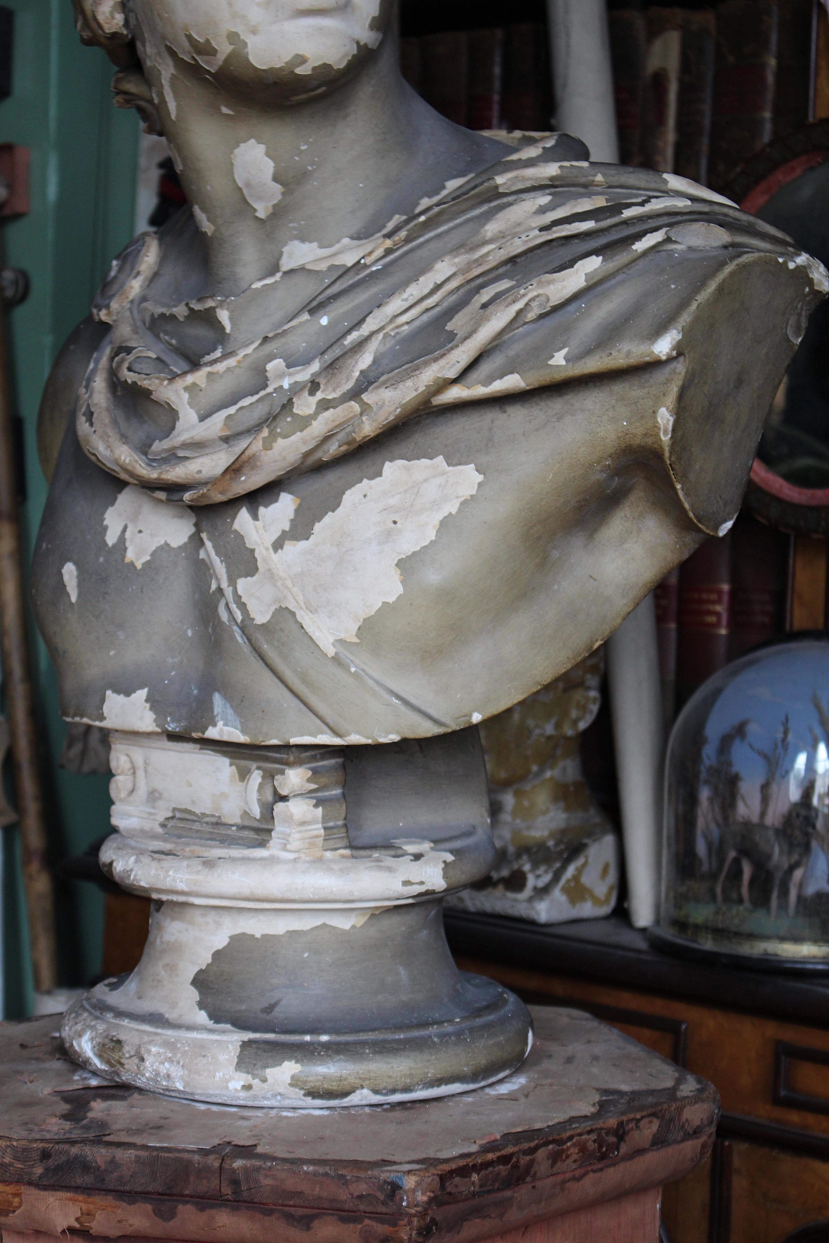 19th C Classical Plaster Bust Apollo by Louis Brugiotti London Grand Tour For Sale 3