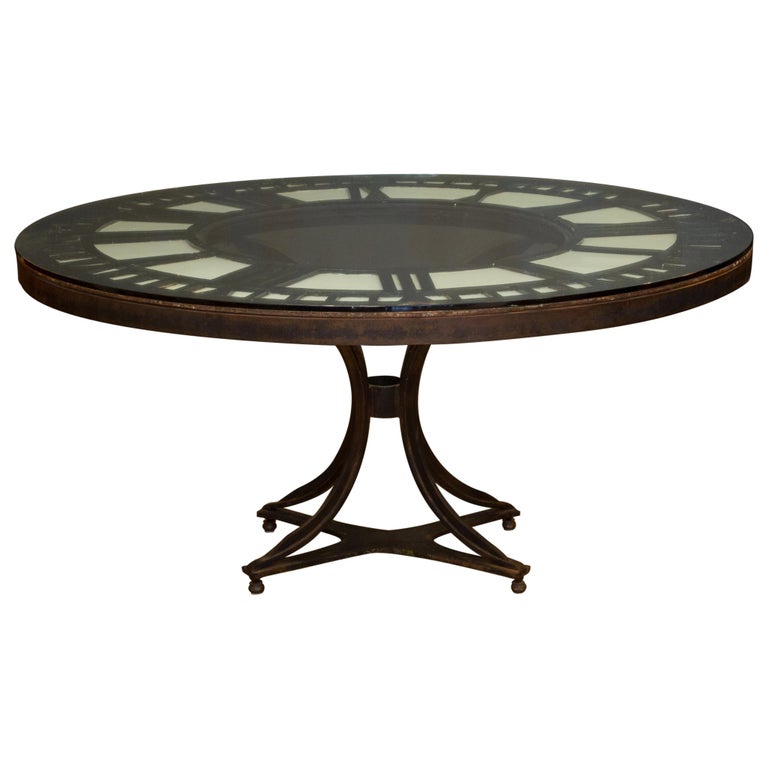 Table Clock Face 19th Century Clock Face Custom Iron Dining Table, circa 1800s at 1stDibs