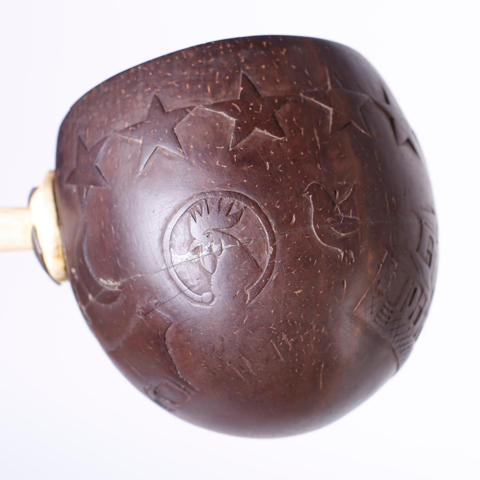 19th Century Coconut Ladle with Carvings In Good Condition In Palm Beach, FL