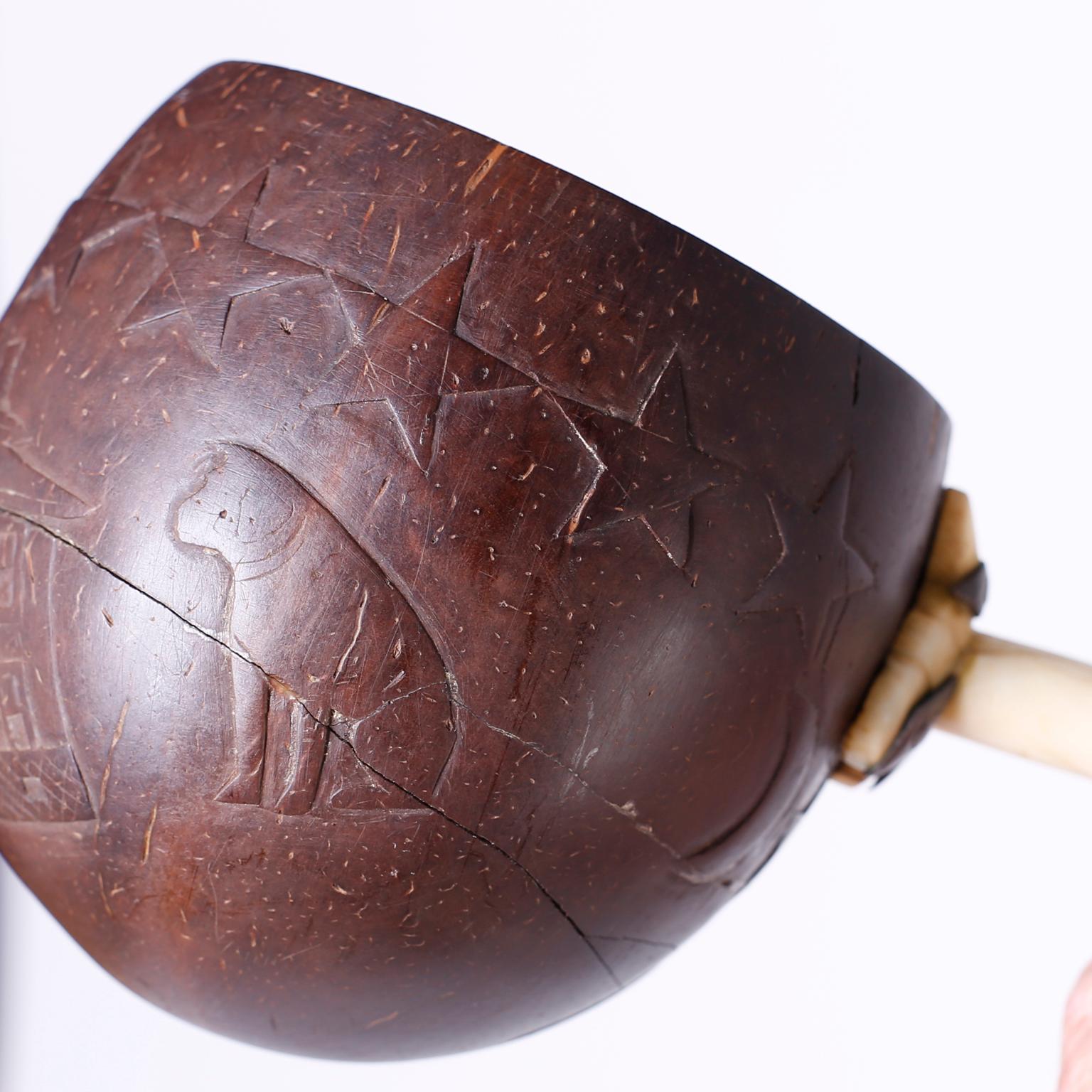 19th Century Coconut Ladle with Carvings 1