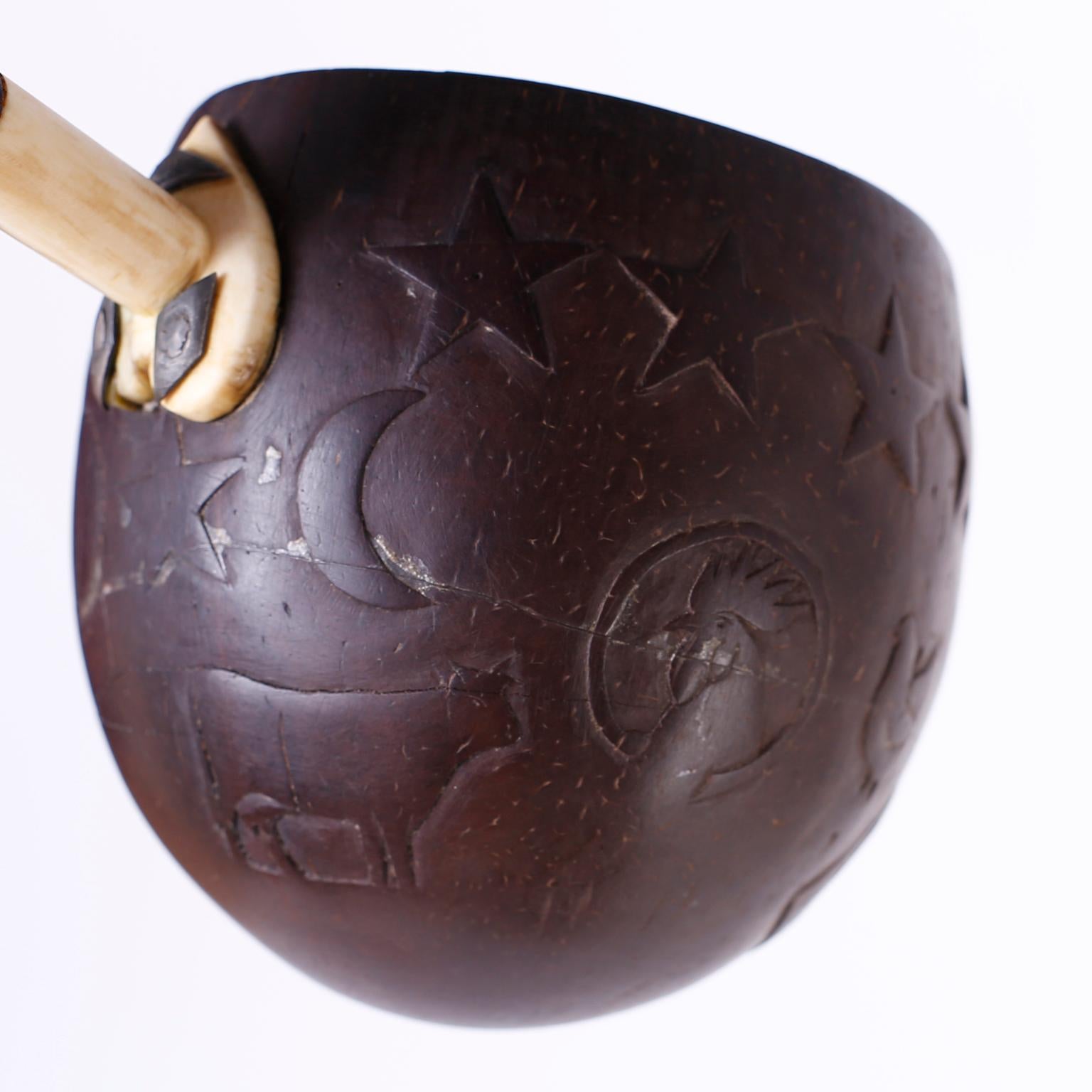 19th Century Coconut Ladle with Carvings 2