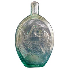 Patriotic Hand Blown Glass Flask, American Colonial, 1836-1847 by Coffin and Hay