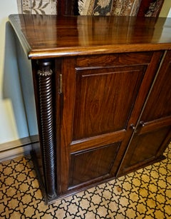 Colonial Rosewood Carved Hutch Linen Cabinet with Barley Twist Columns