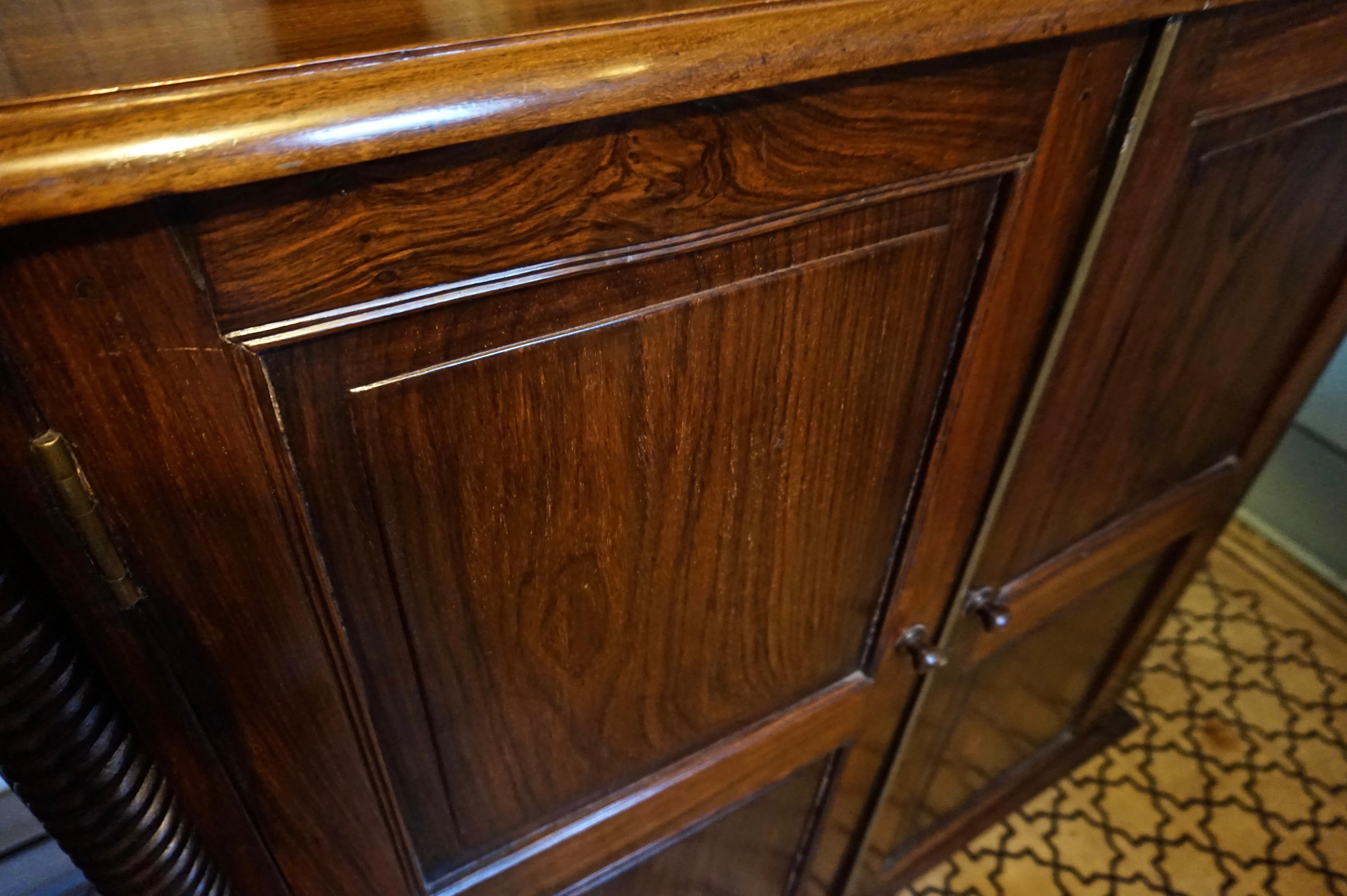 19th Century Colonial Rosewood Carved Hutch Linen Cabinet with Barley Twist Columns For Sale