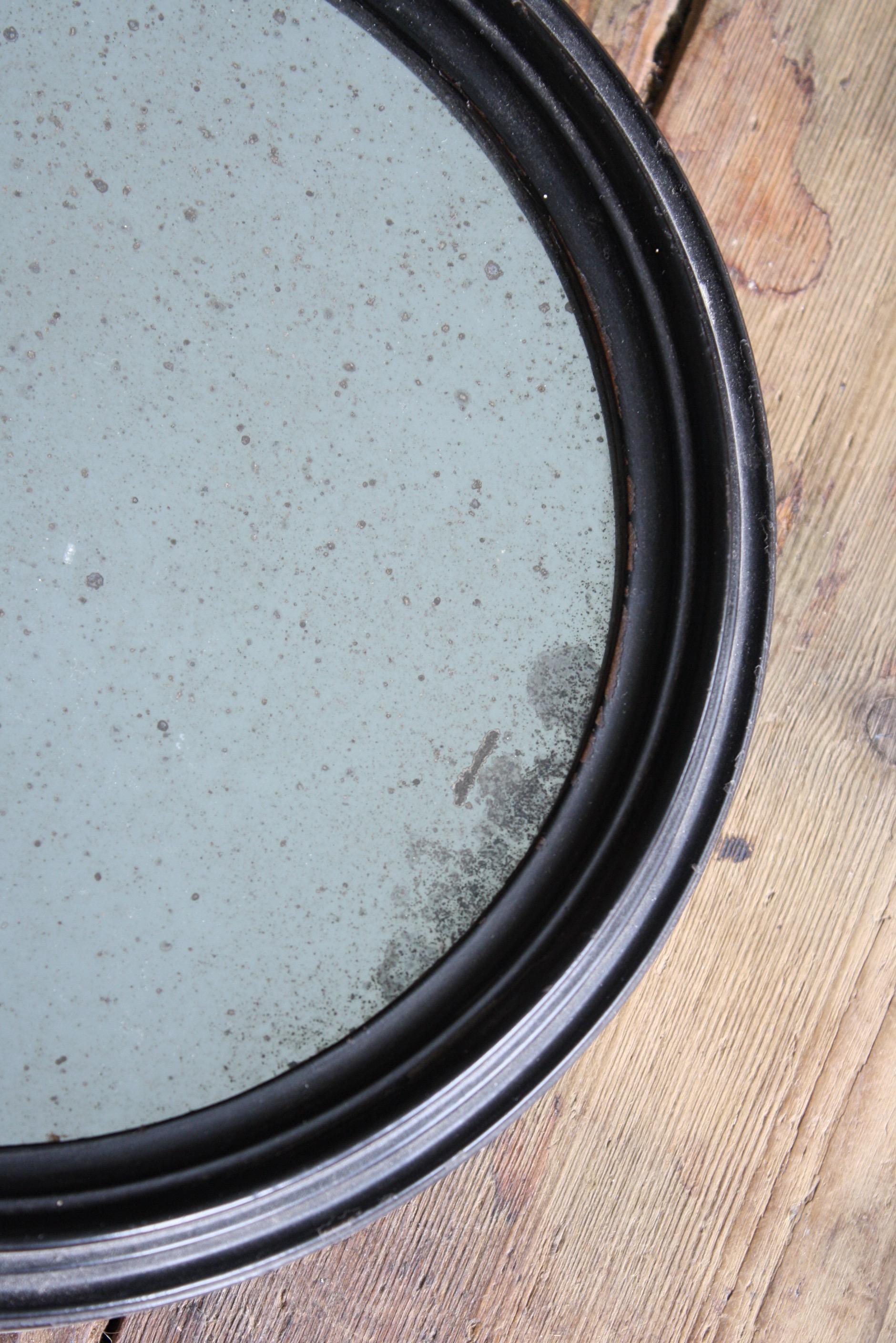 19th C Concave Ebonised and Brass Optical Scientific Foxed Mercury Mirror 4