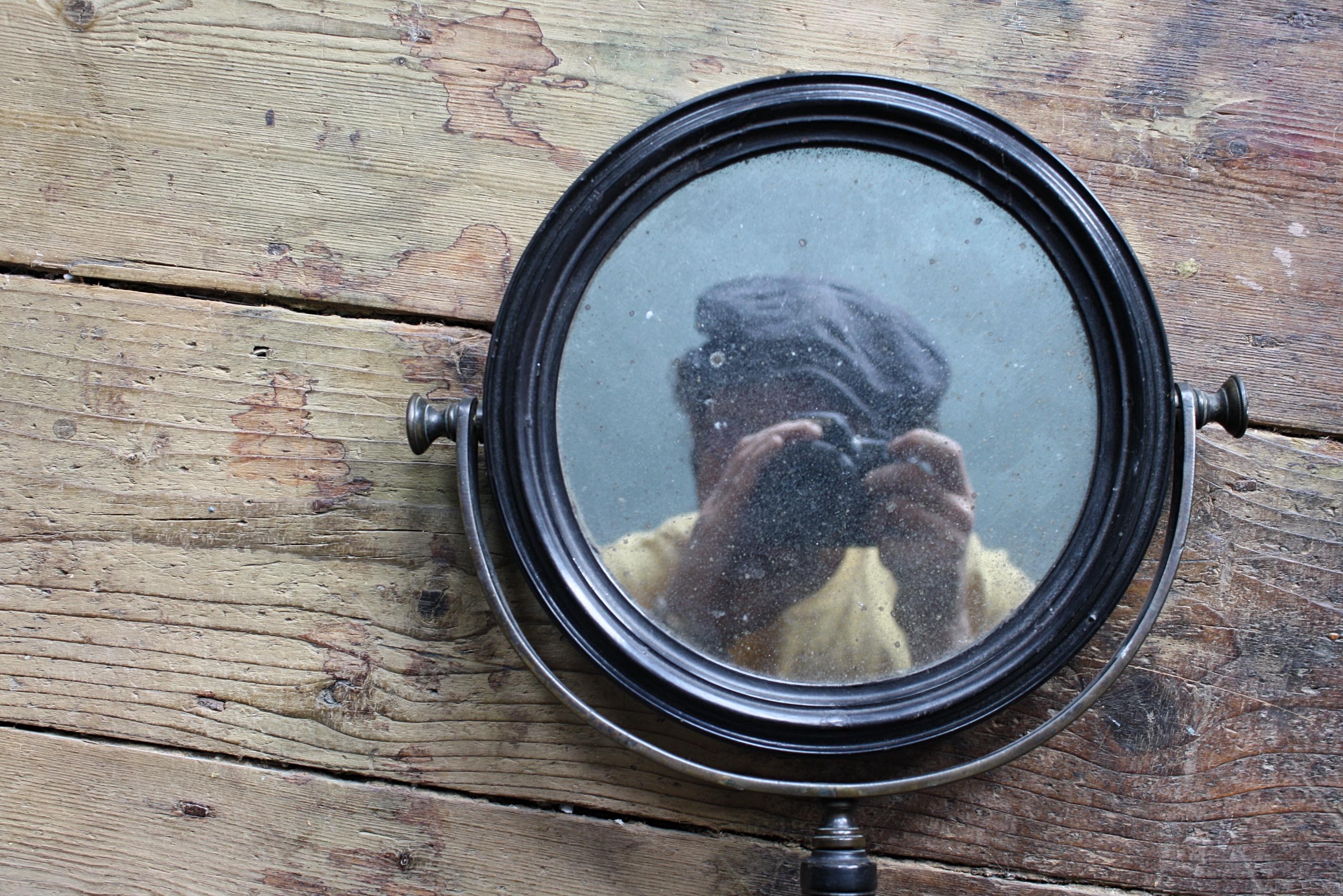 19th C Concave Ebonised and Brass Optical Scientific Foxed Mercury Mirror 5