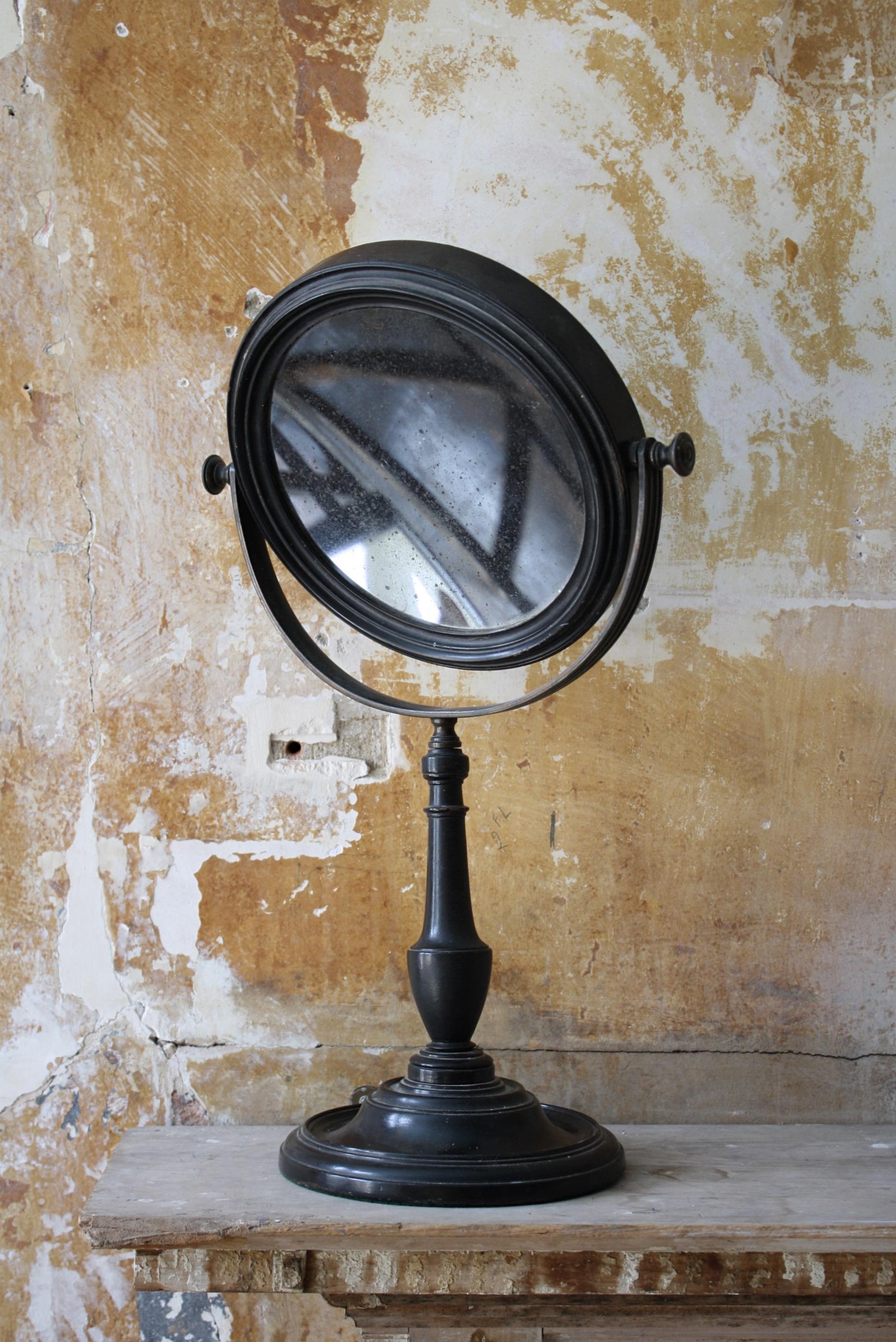 19th C Concave Ebonised and Brass Optical Scientific Foxed Mercury Mirror 1