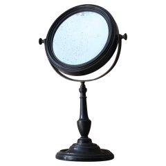 19th C Concave Ebonised and Brass Optical Scientific Foxed Mercury Mirror