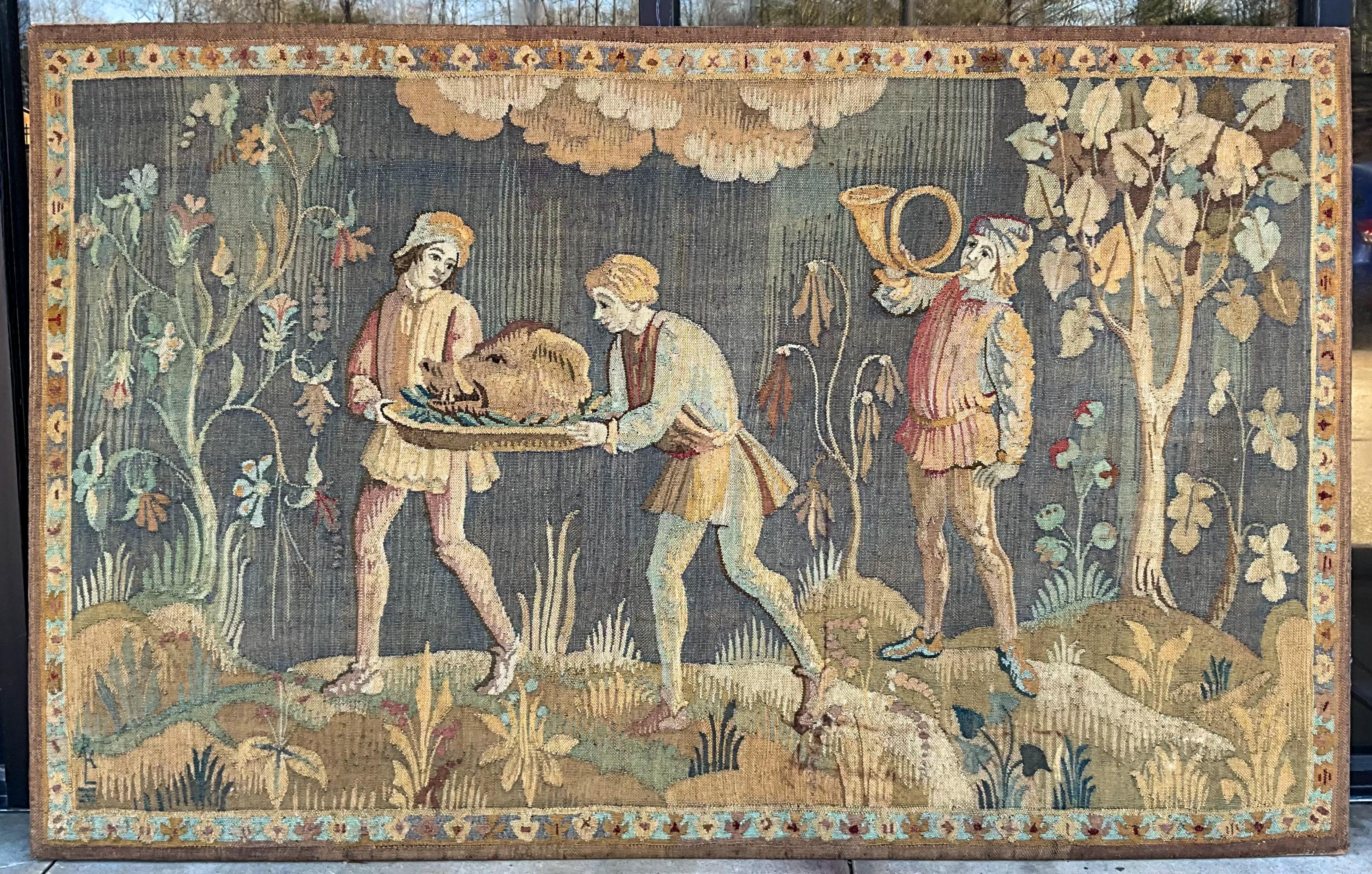 19th-C. Continental Baroque Tapestry Depicting Boar’s Head Feast - Wall Art 4