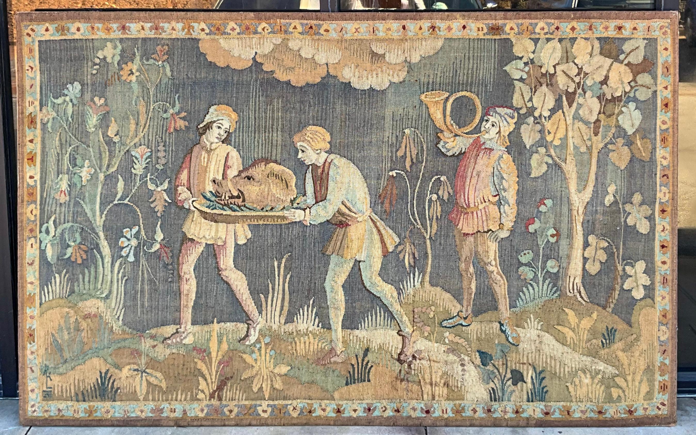 European 19th-C. Continental Baroque Tapestry Depicting Boar’s Head Feast - Wall Art