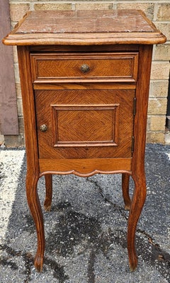 19th C. Continental Bookmatched Walnut Marble Top Porcelain Humidor Side Table