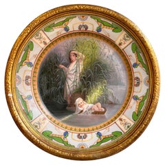 19th c Continental Framed porcelain Charger - Pharaoh's Daughter Finding Moses