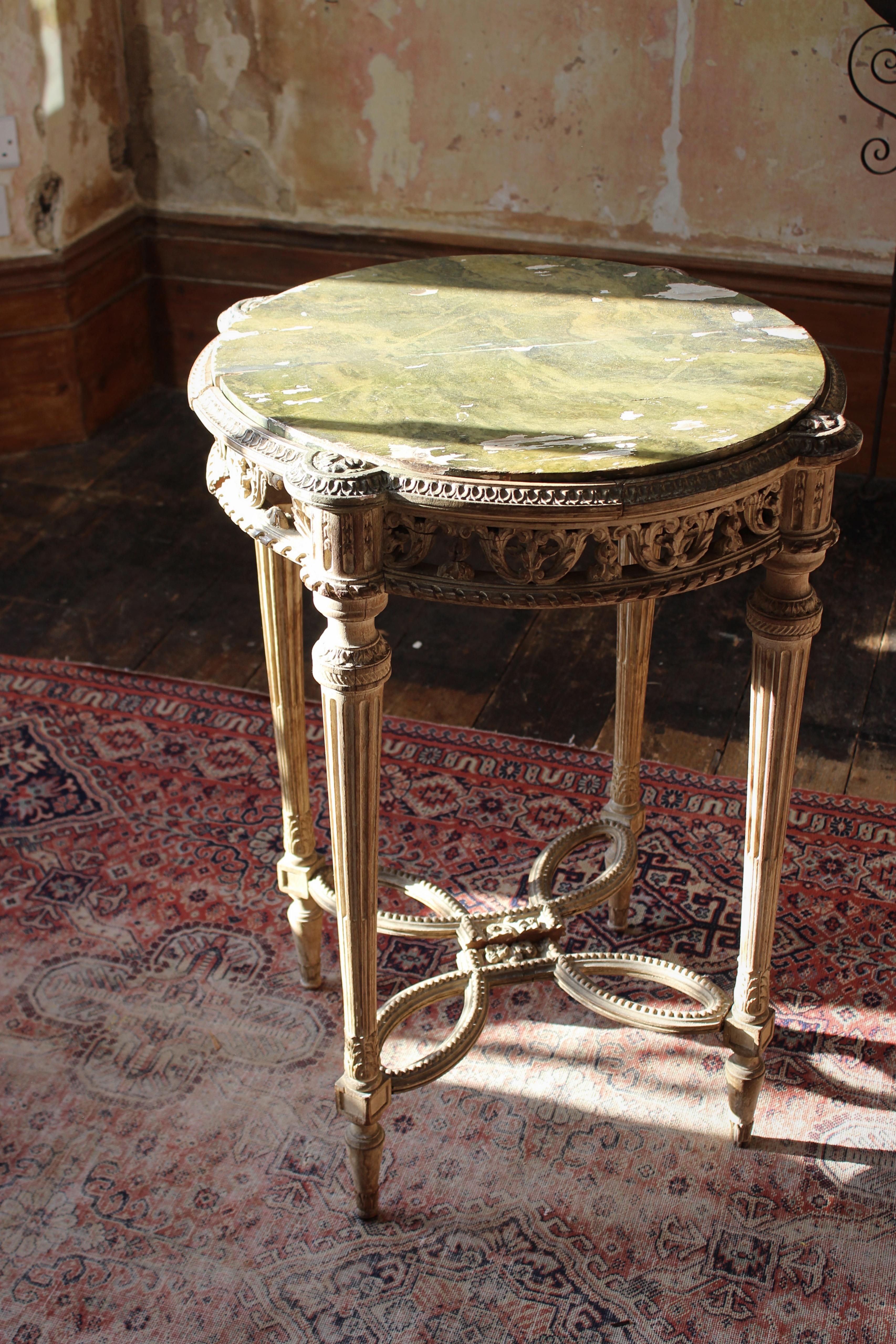 19th C Continental Lime Wood Demi Lune Pair Console Tables Faux Marble Painted  For Sale 5
