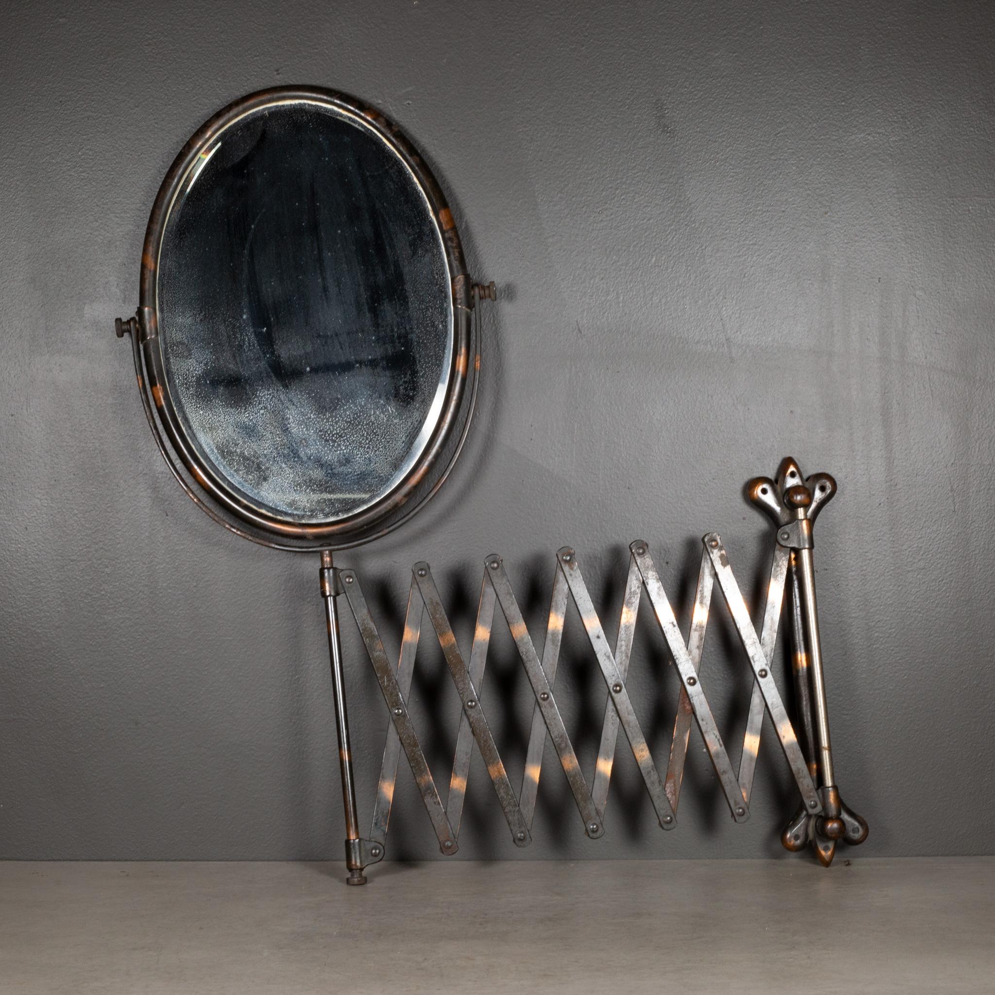 Victorian 19th C. Copper Flashed Barber's Scissor Extension Mirror  (FREE SHIPPING) For Sale