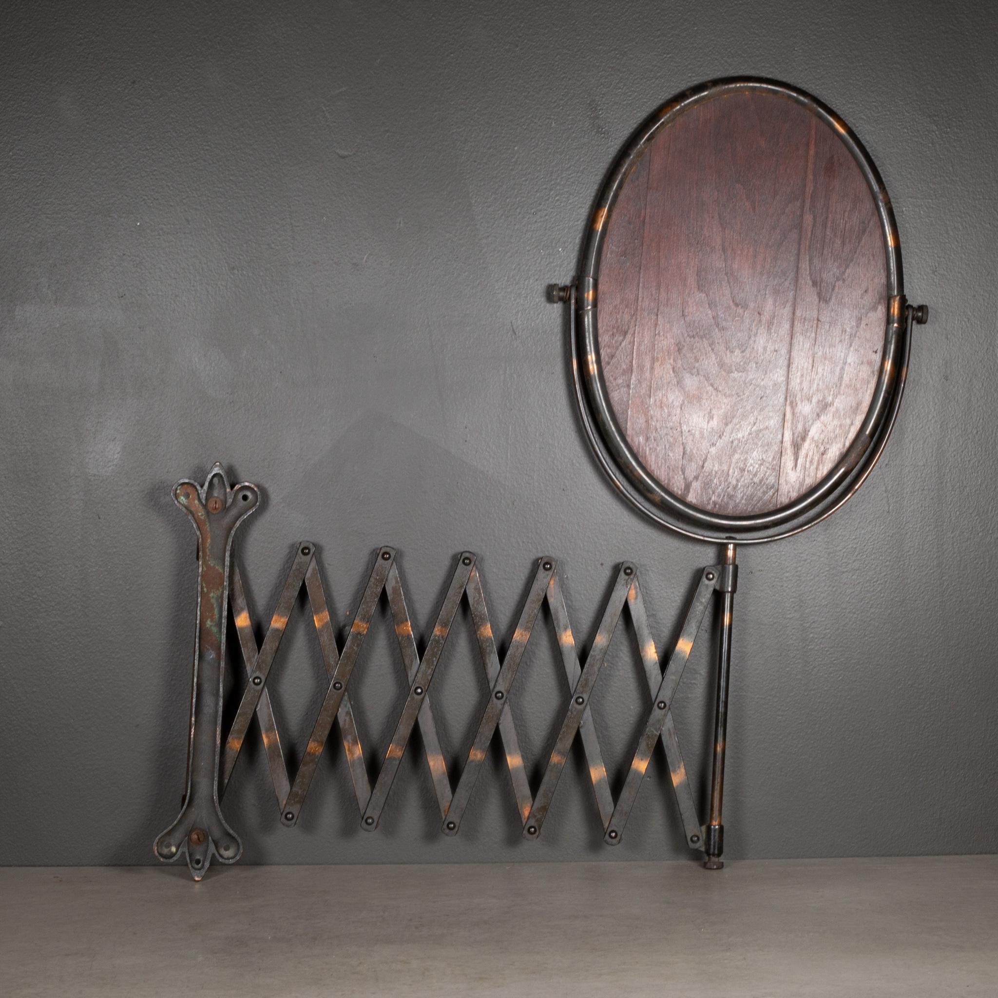 American 19th C. Copper Flashed Barber's Scissor Extension Mirror  (FREE SHIPPING) For Sale