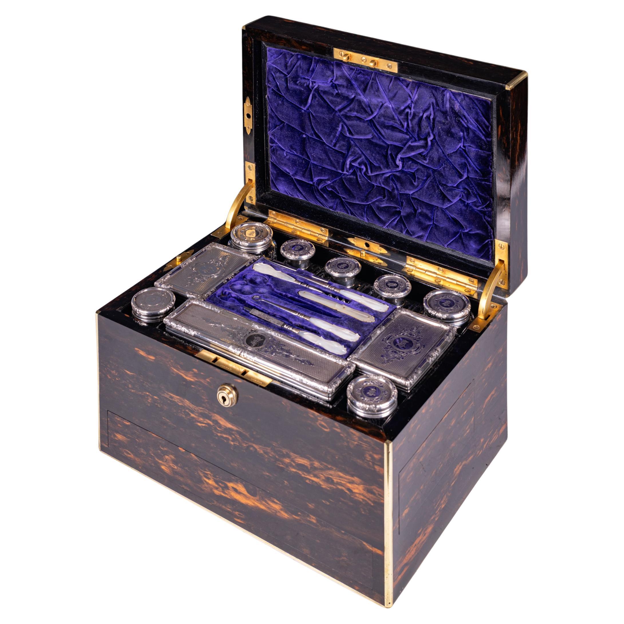19th C. Coromandel & Silver-Mounted Vanity Case Retailed By Mayer & Co Liverpool For Sale