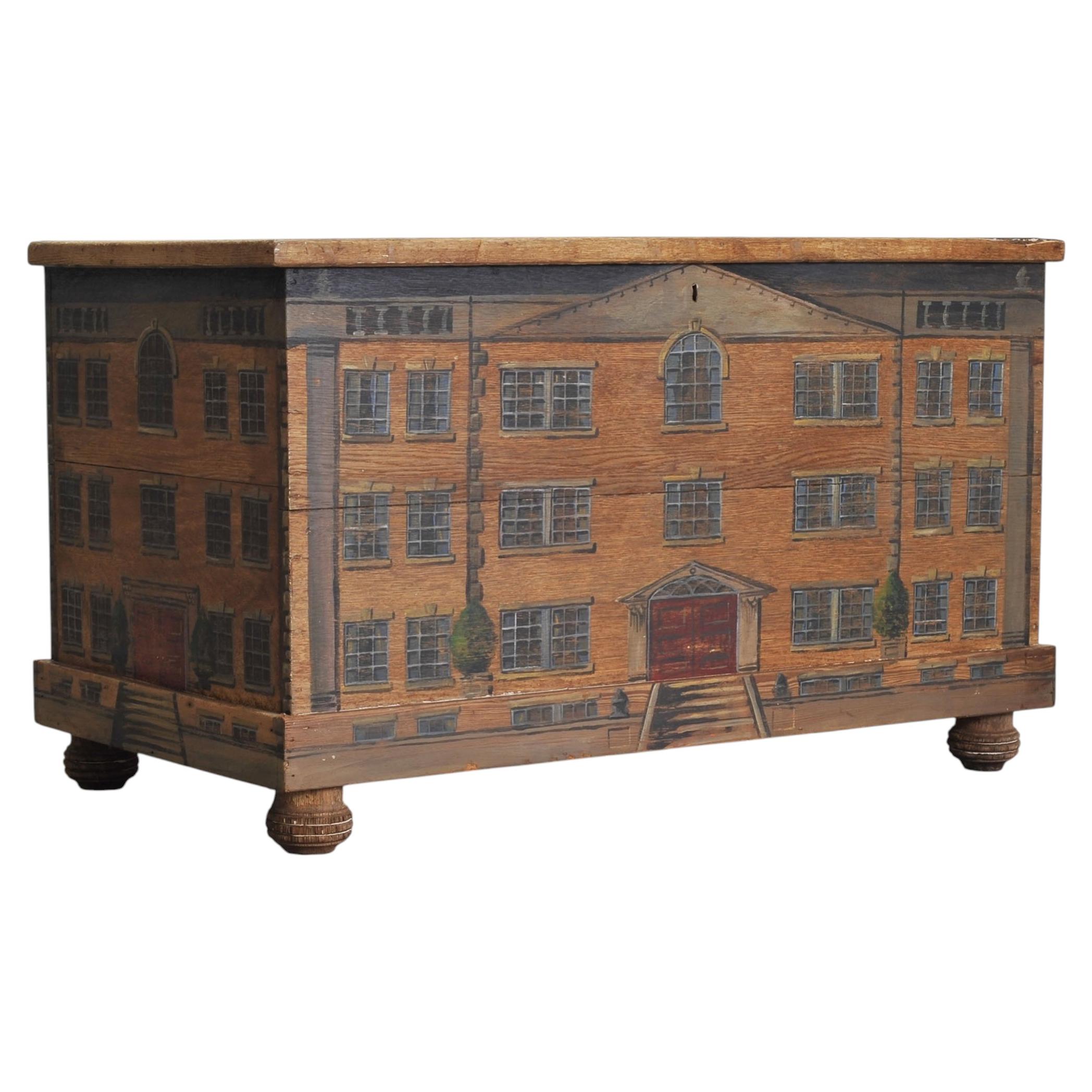 19th C. Country English Painted Georgian House Blanket Chest For Sale