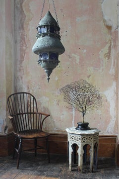 19th C Country House Large Moorish Islamic Pieced Brass & Stained Glass Lantern