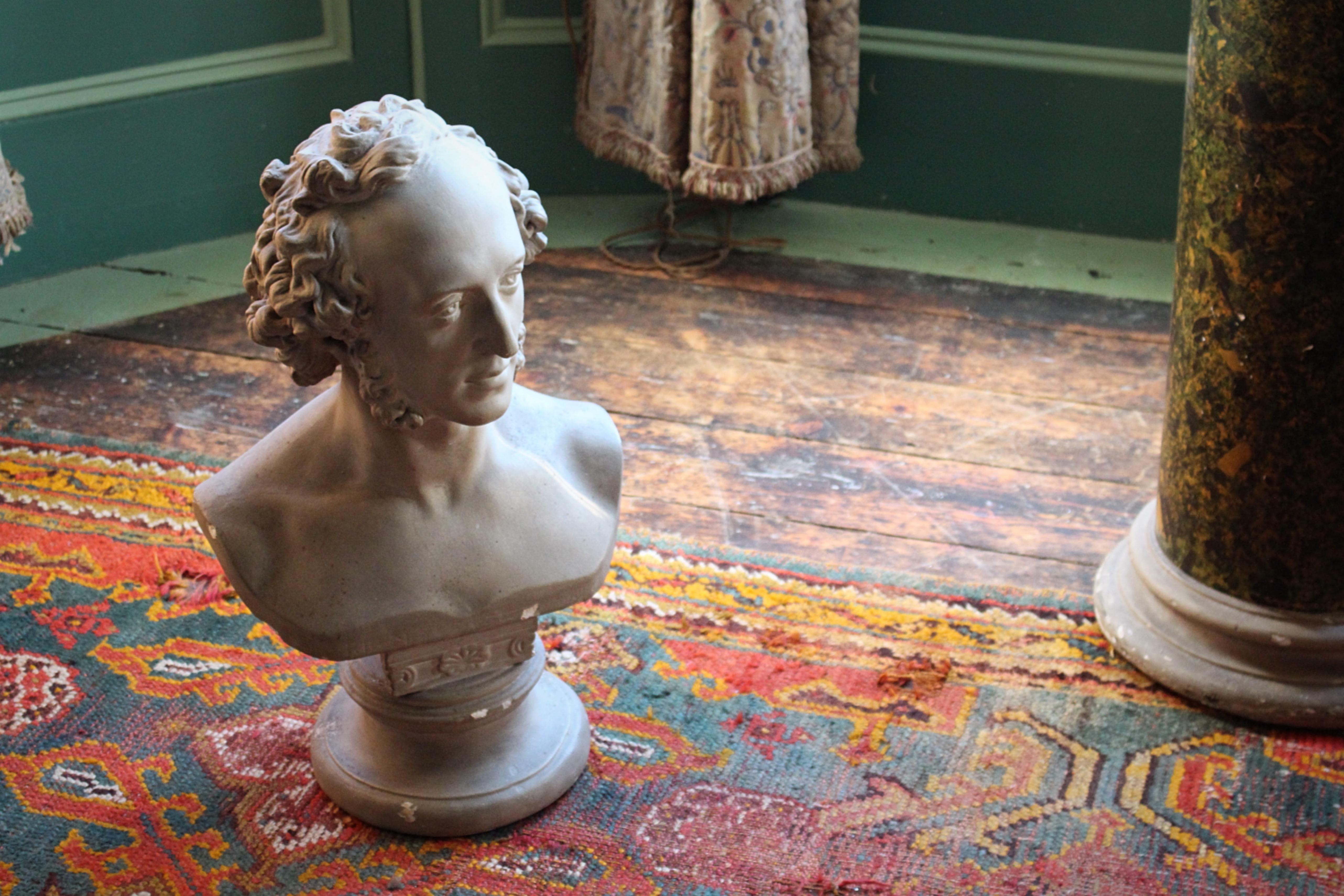 19. Jahrhundert Landhaus Bibliothek Gipsbüste des Komponisten Felix Mendelssohn 7