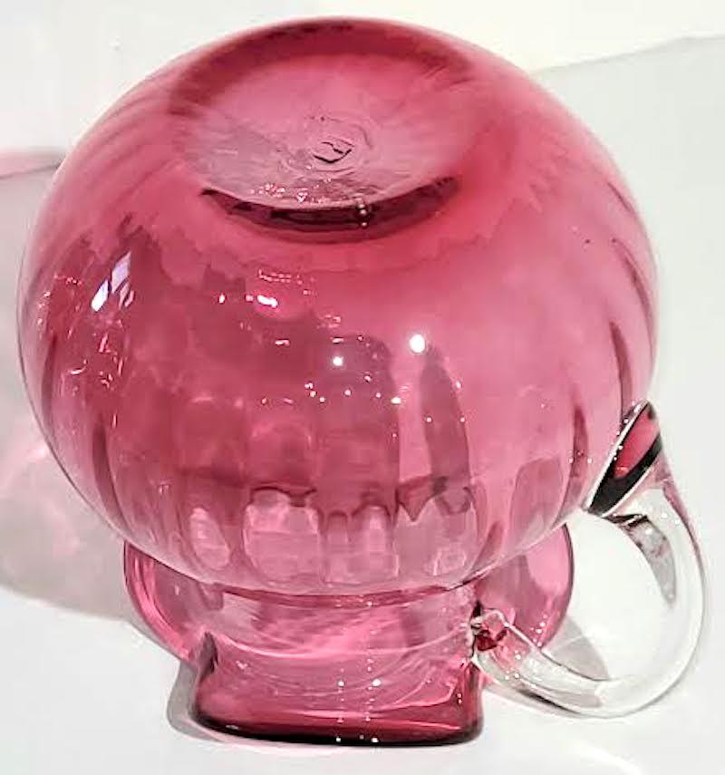 American Classical 19th C Cranberry Glass Pitcher and Basket For Sale