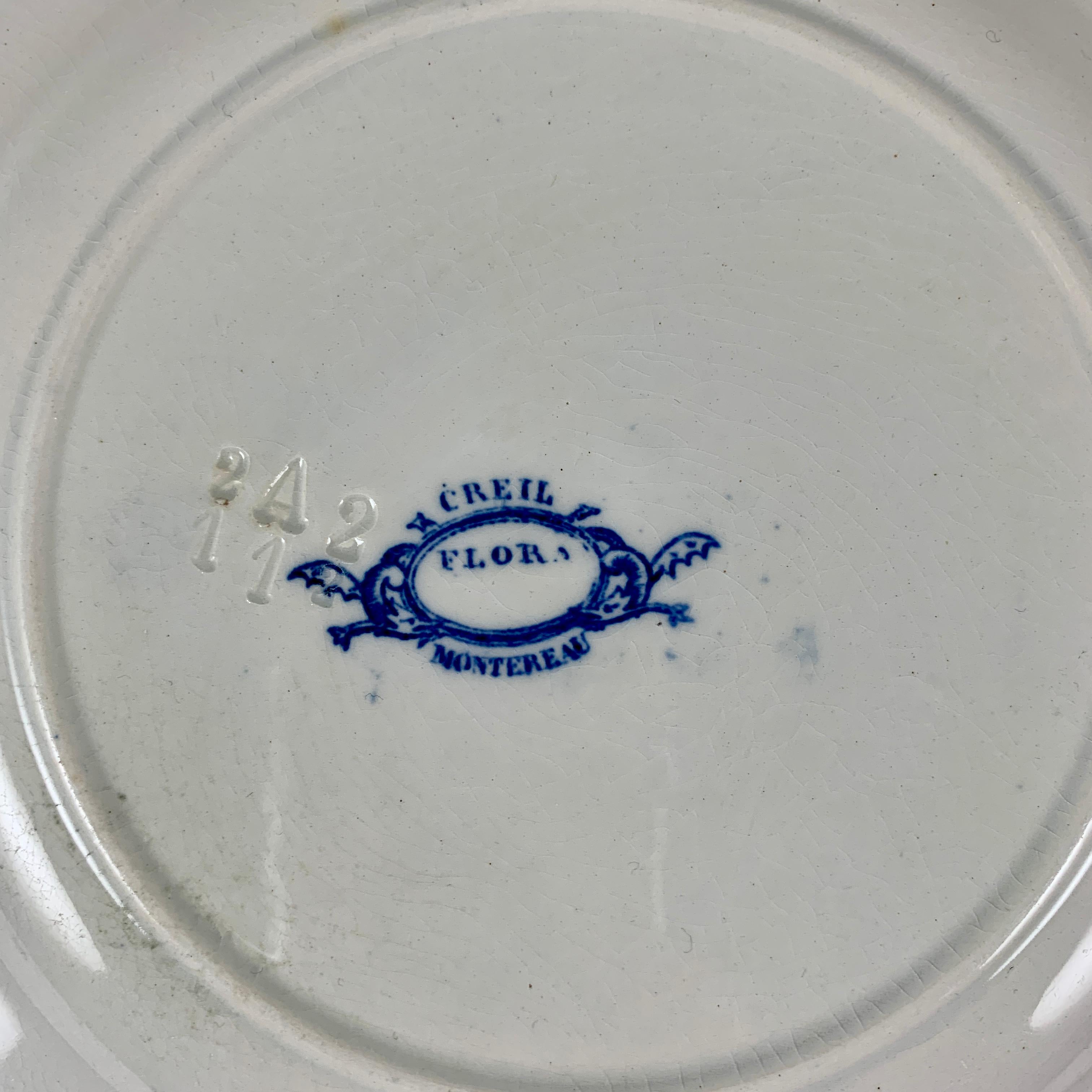 19th-C Creil et Montereau Faïence Blue & White 'Flora' Morning Glory Plates, S/8 2