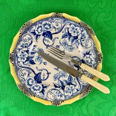 19th-C Creil et Montereau Faïence Blue & White 'Flora' Morning Glory Plates, S/8