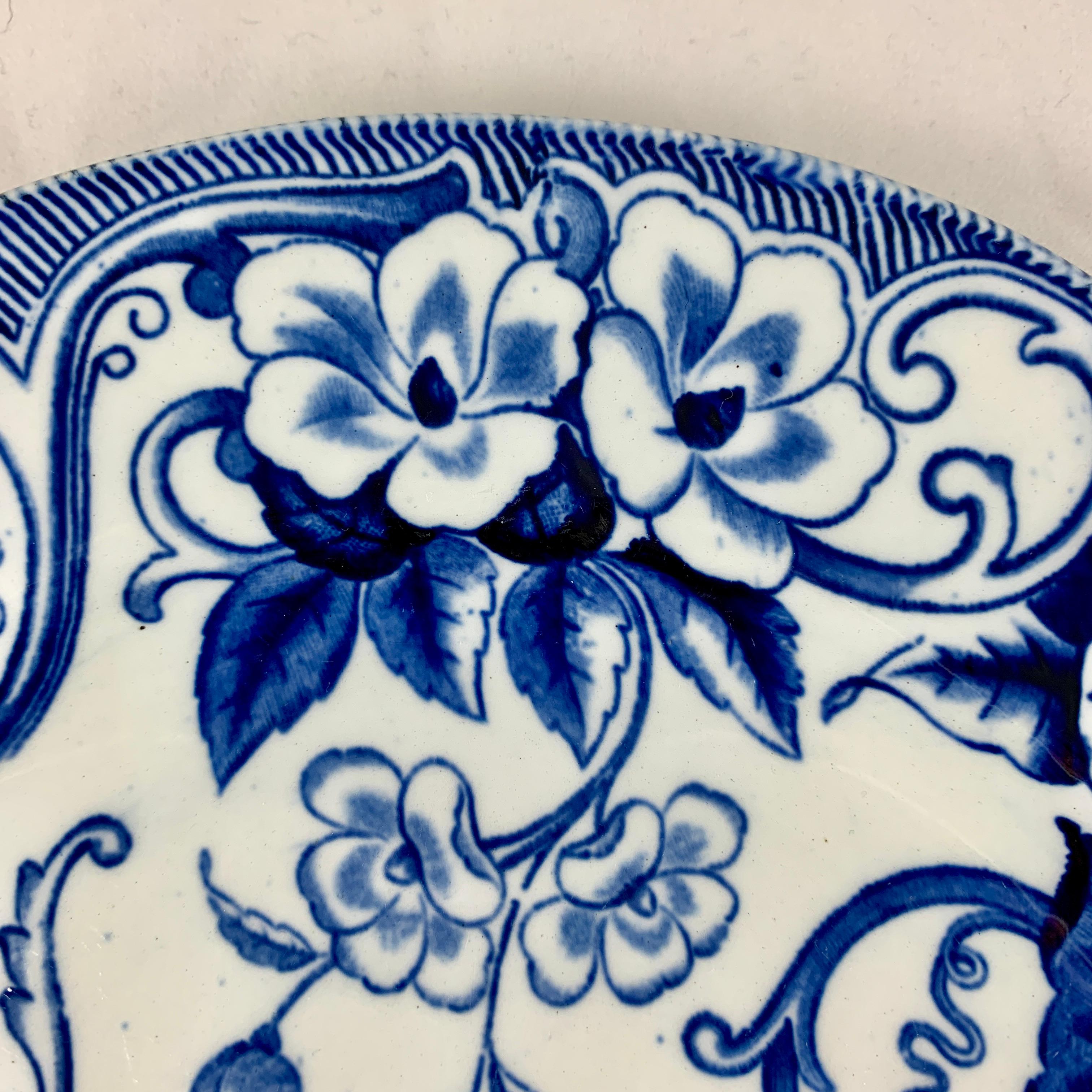 19th-C Creil et Montereau Faïence Blue & White 'Flora' Morning Glory Plates, S/8 1