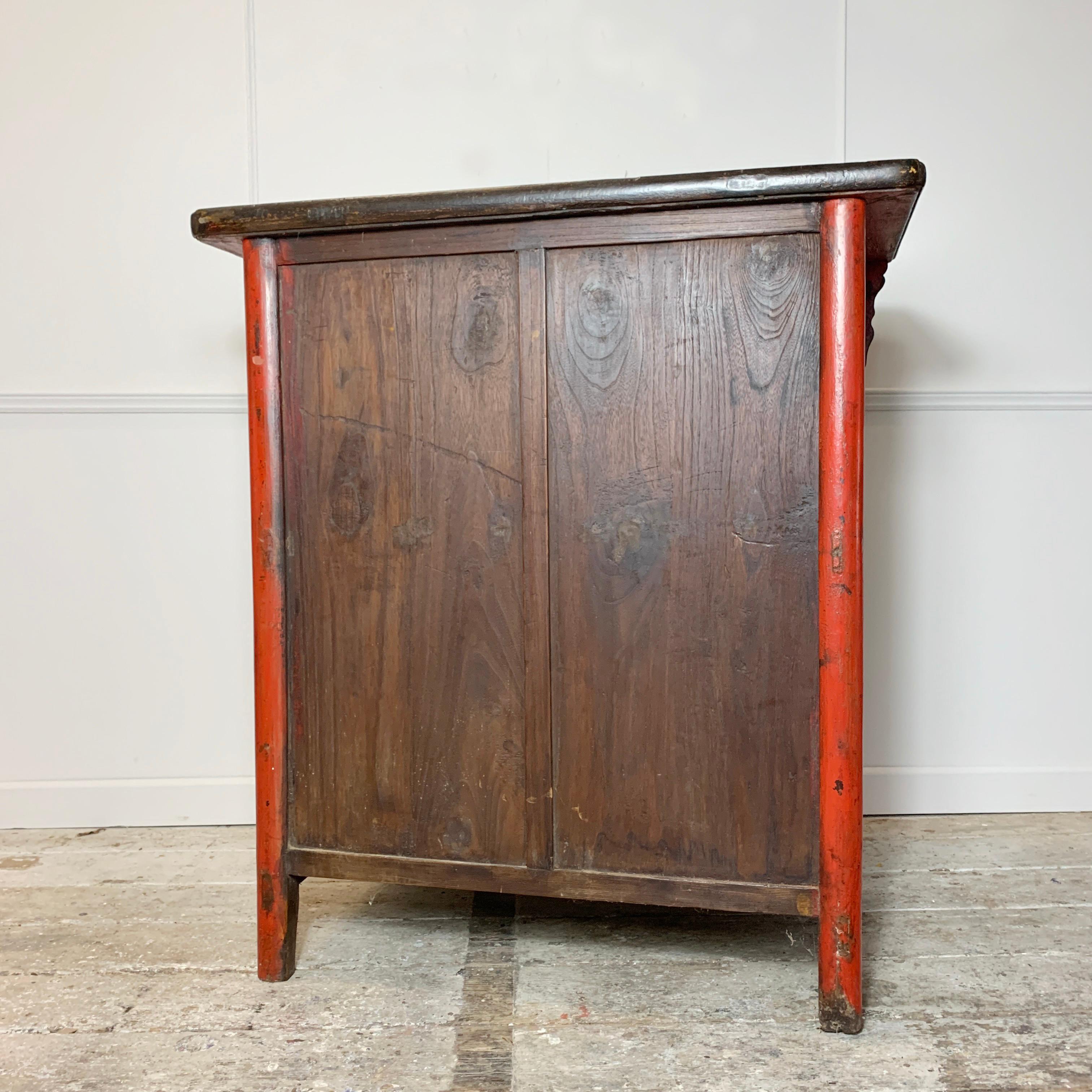 19th Century Crimson Red On Black, Chinoiserie Cabinet For Sale 9
