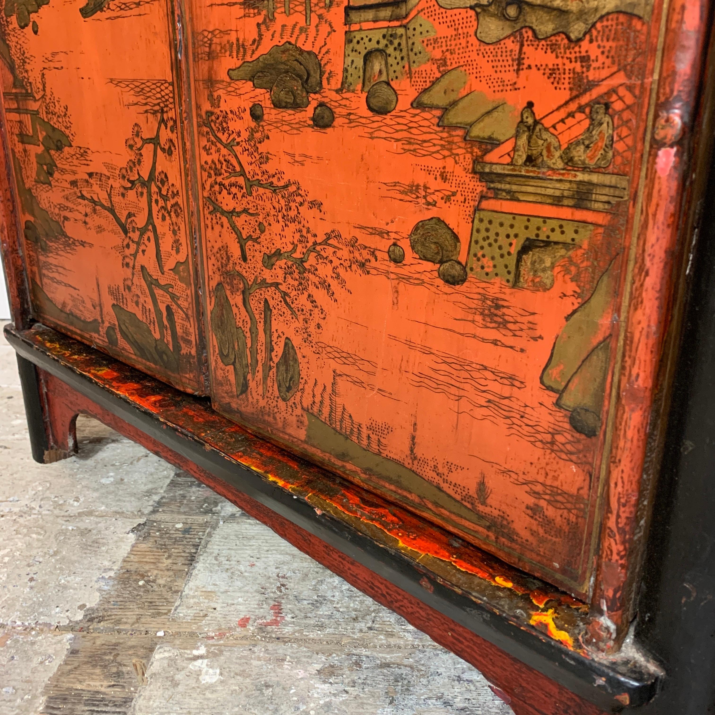 19th Century Crimson Red On Black, Chinoiserie Cabinet For Sale 1