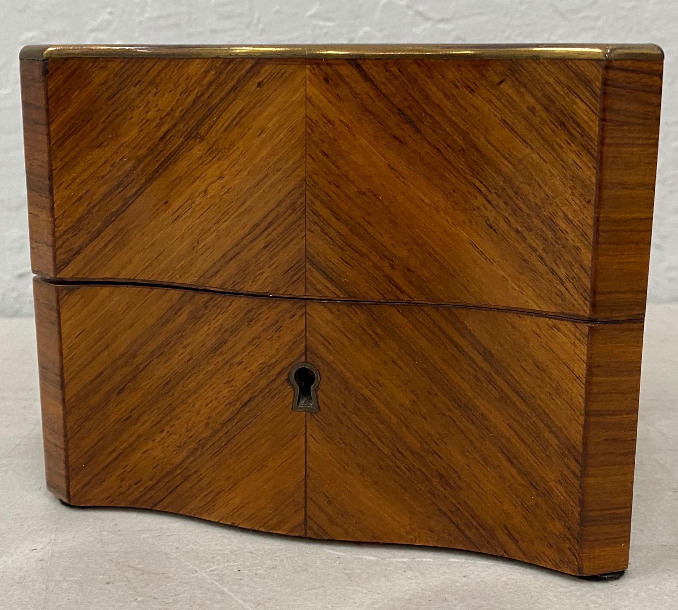 Hand-Crafted 19th Century Cross Banded Mahogany Box with Brass Inlay For Sale