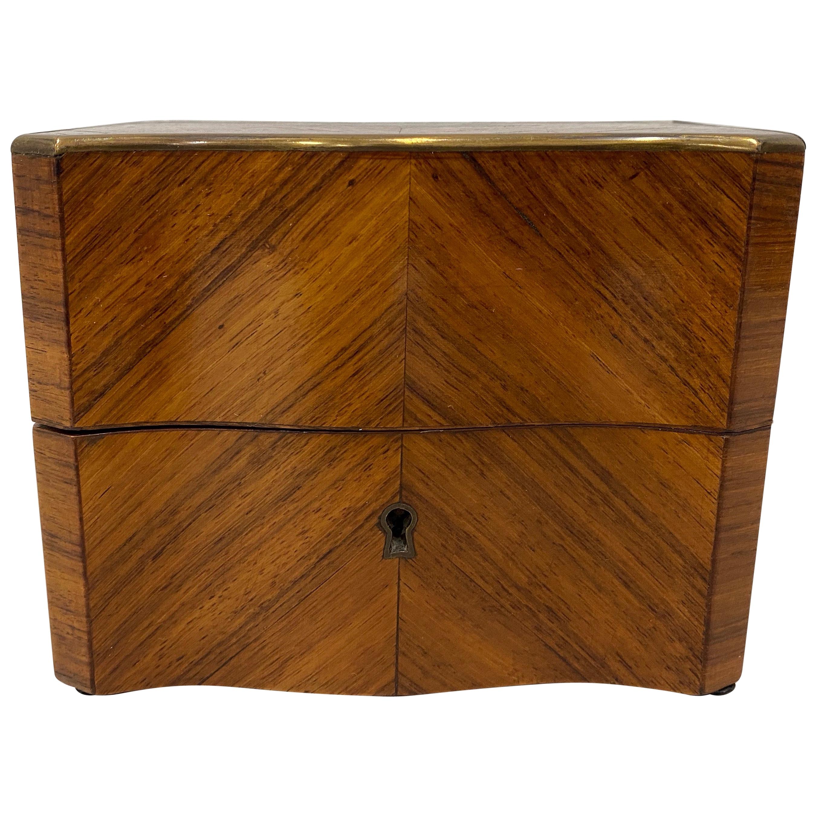 19th Century Cross Banded Mahogany Box with Brass Inlay For Sale