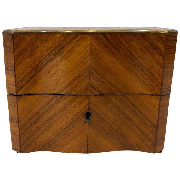 Banded Inlay Box 19th Century Cross Banded Mahogany Box with Brass Inlay For Sale at 1stDibs