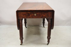 19th C Crotch Mahogany Federal Drop Leaf Breakfast Dining Table with Drawer