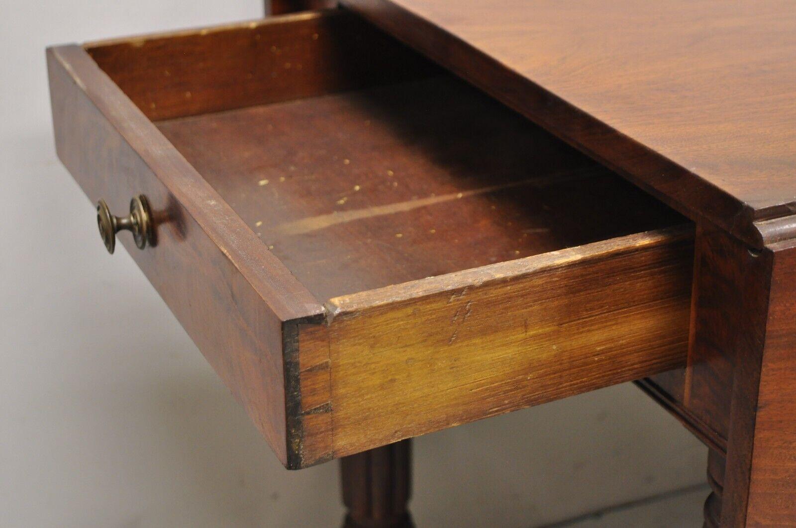 19th Century 19th C Crotch Mahogany Federal Drop Leaf Breakfast Dining Table with Drawer For Sale