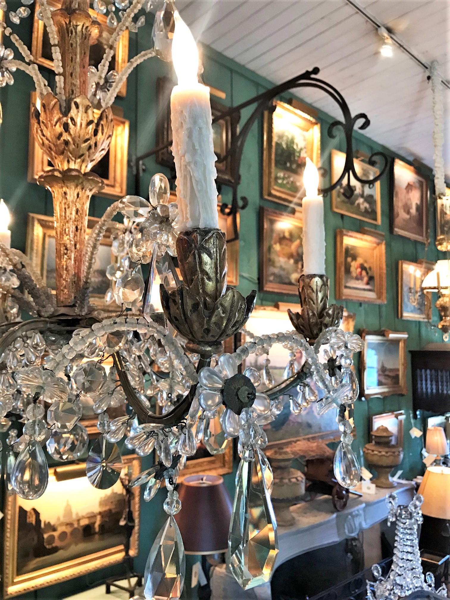 Crystal Genovese Italian Hand Carved Hanging Ceiling Light Pendant Chandelier LA For Sale 5